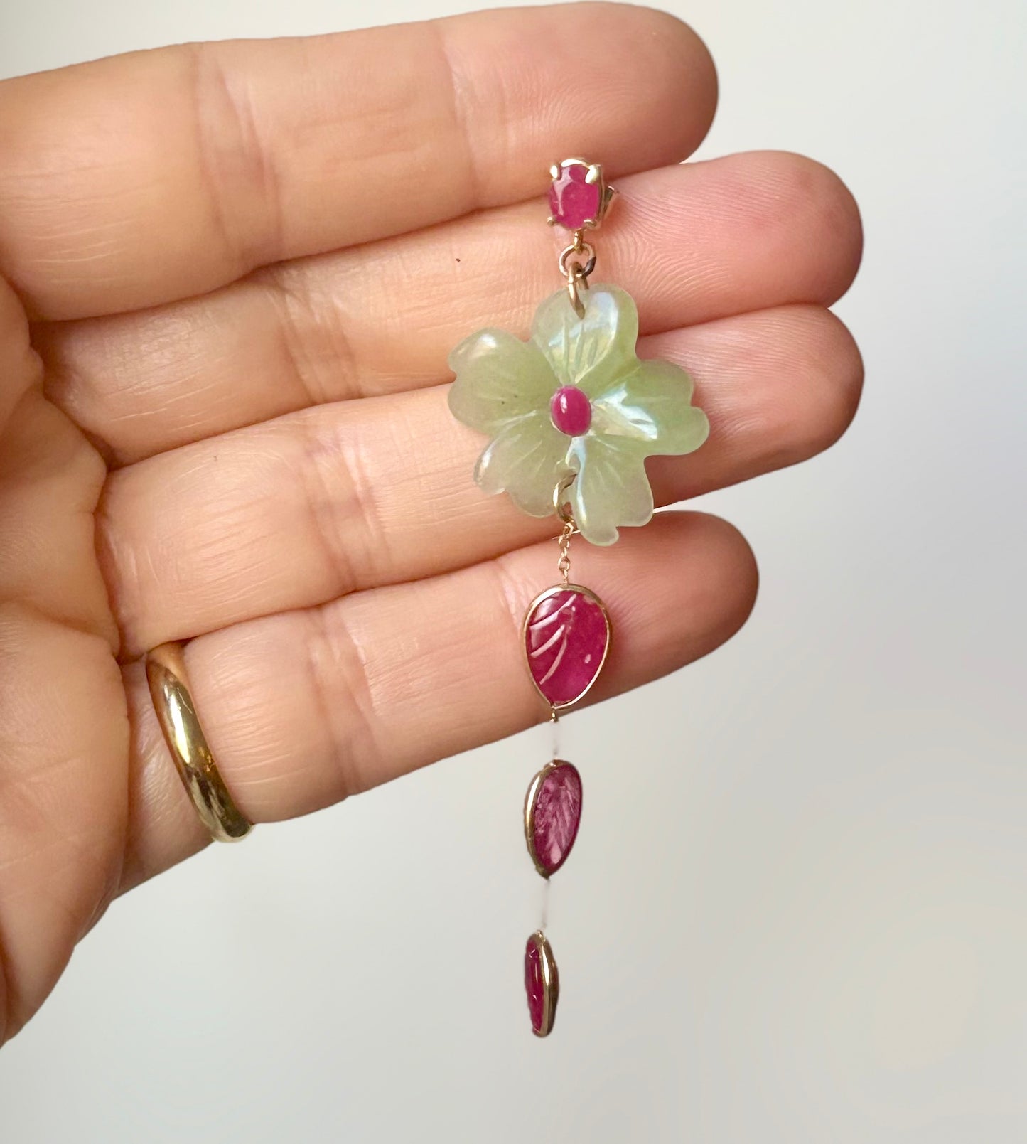 FLORA Earrings, Green Aventurine & Rubies