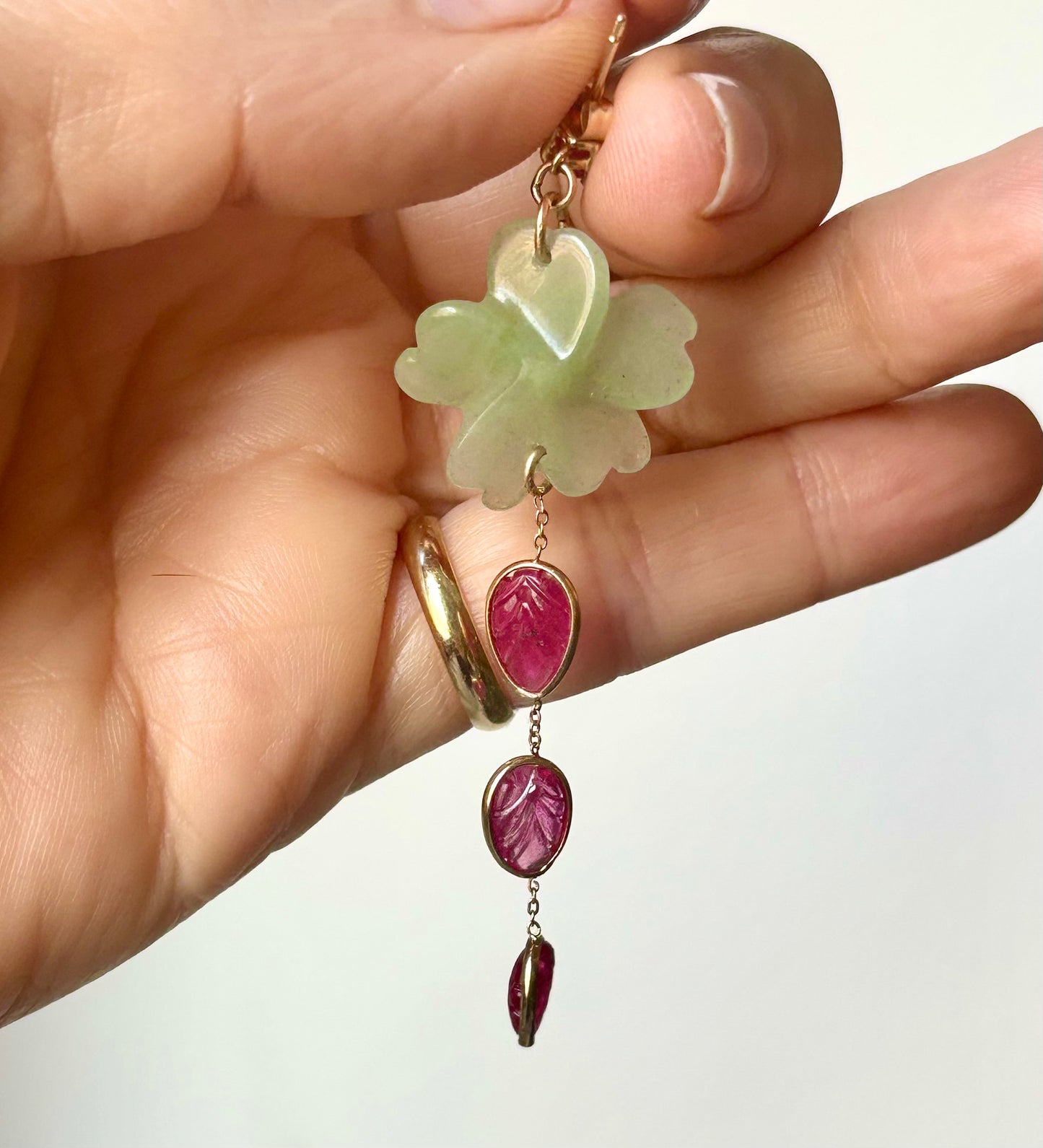 FLORA Earrings, Green Aventurine & Rubies