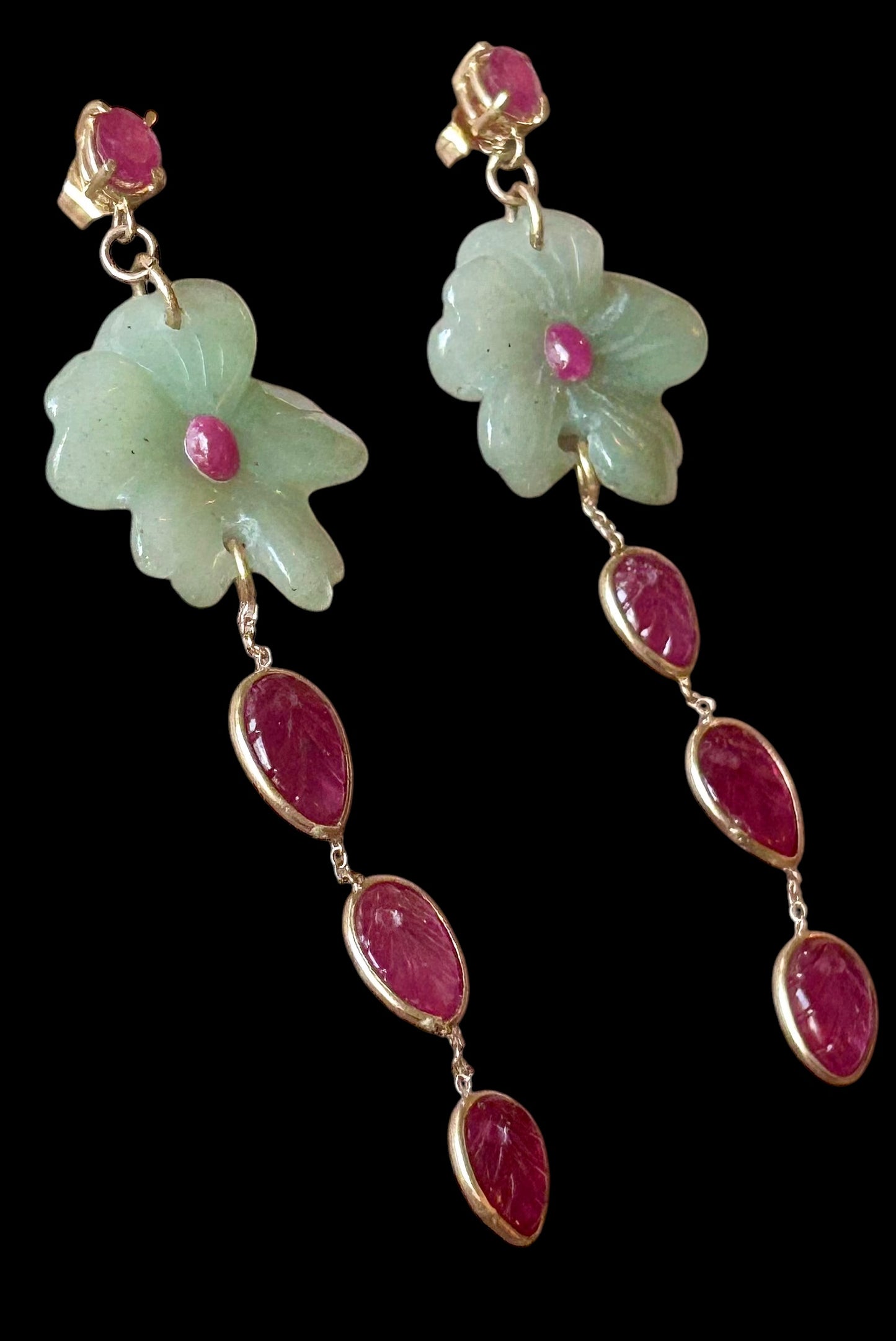 FLORA Earrings, Green Aventurine & Rubies