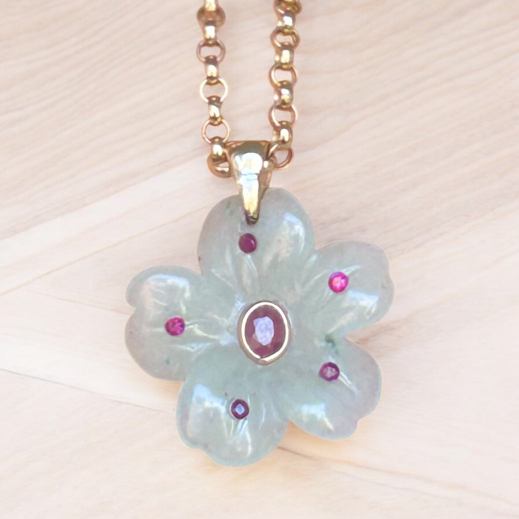 FLORA Pendant, Green Aventurine & Rubies