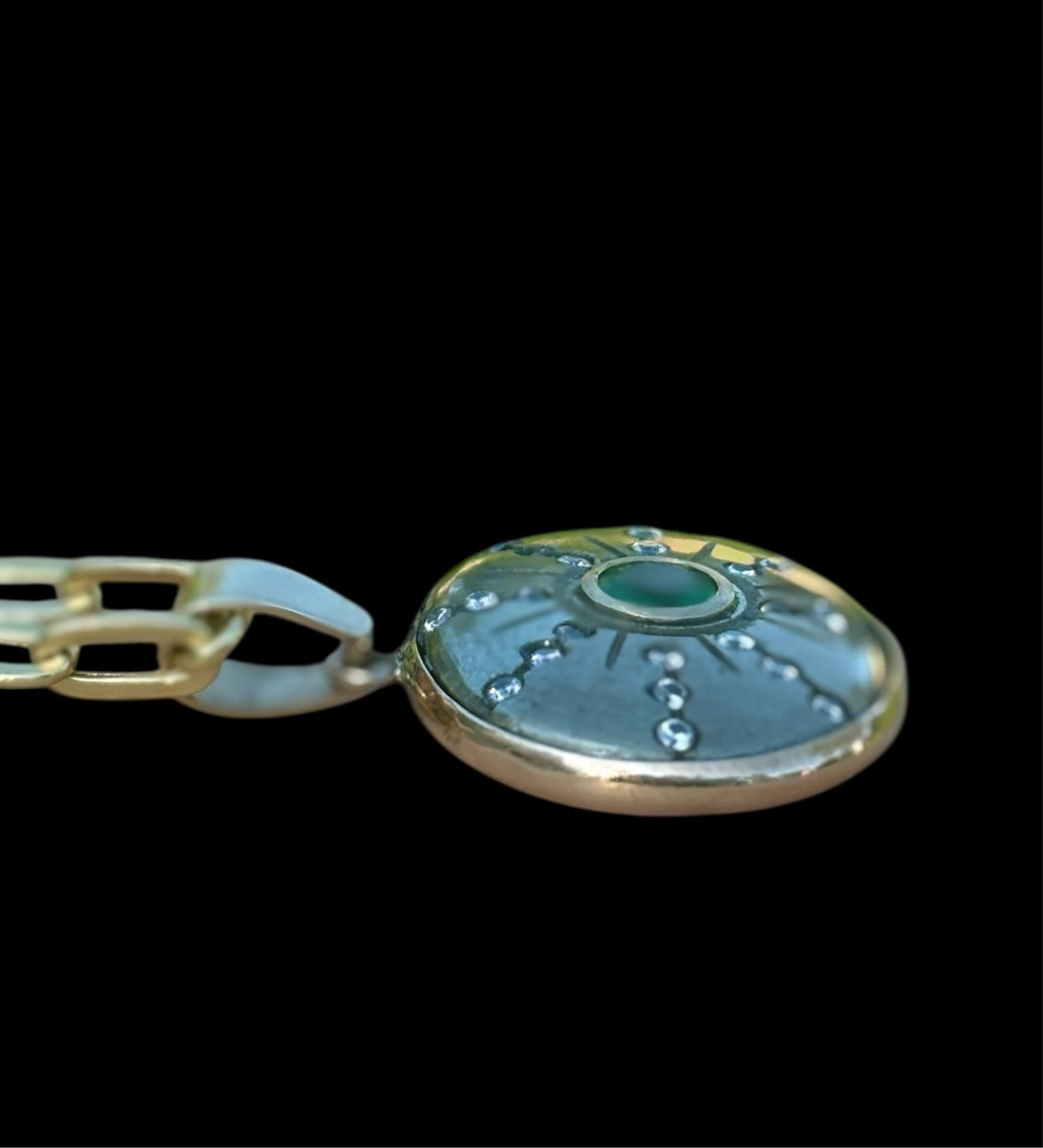 SOL Pendant, Pyrite, Emerald & Diamonds