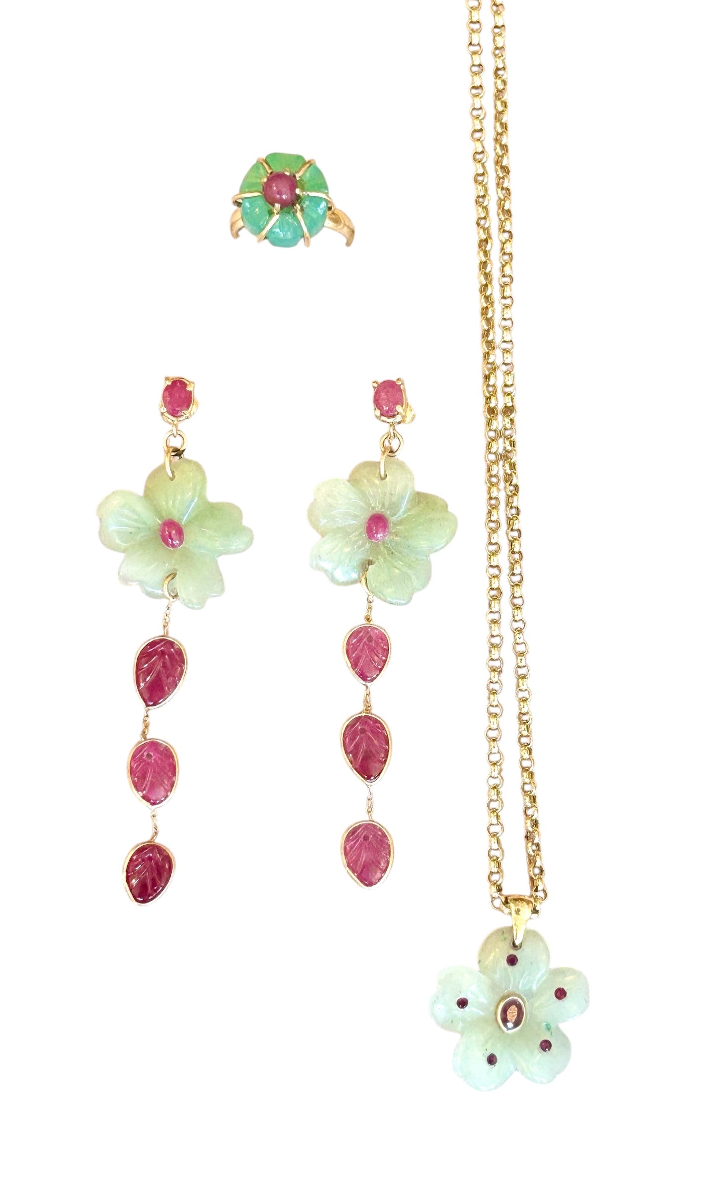 FLORA Pendant, Green Aventurine & Rubies
