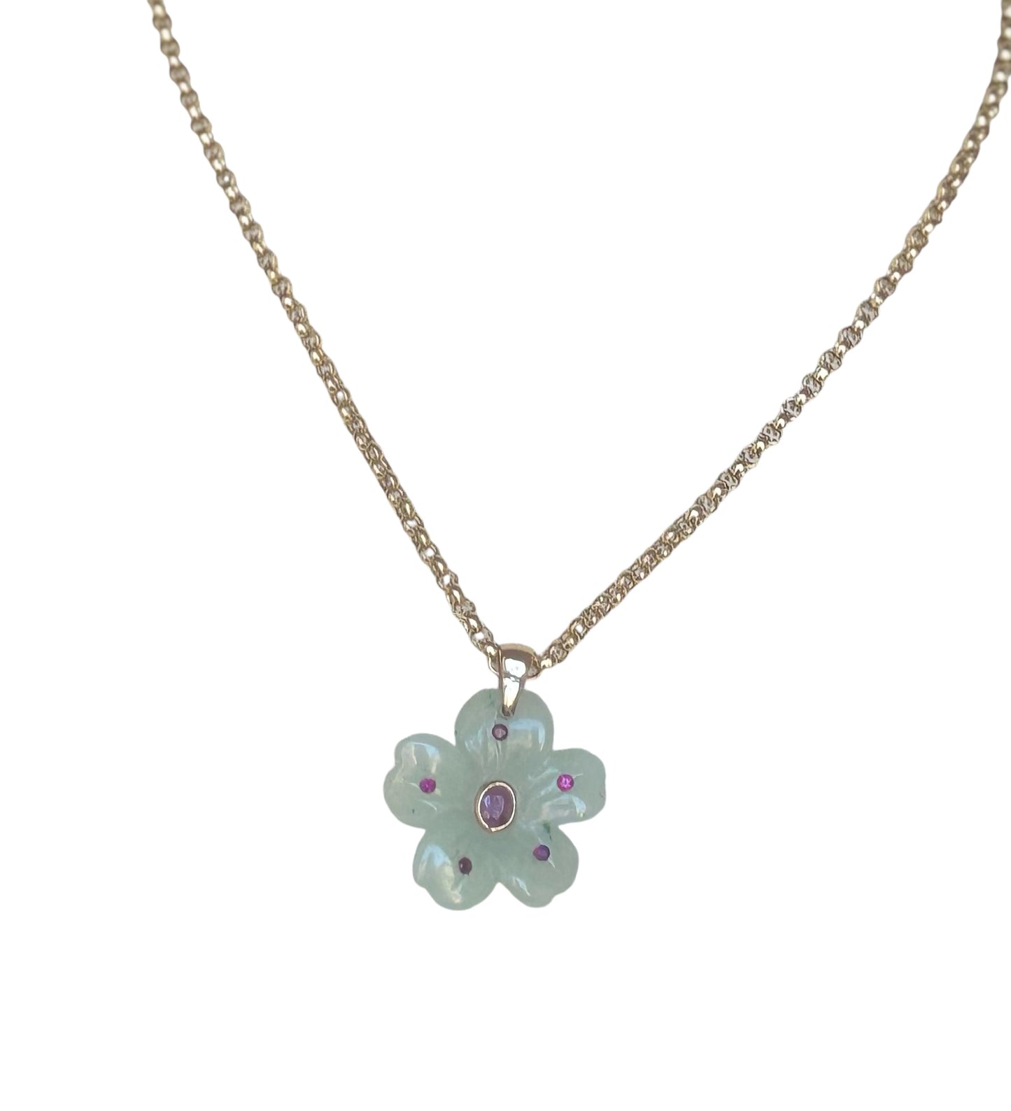 FLORA Pendant, Green Aventurine & Rubies