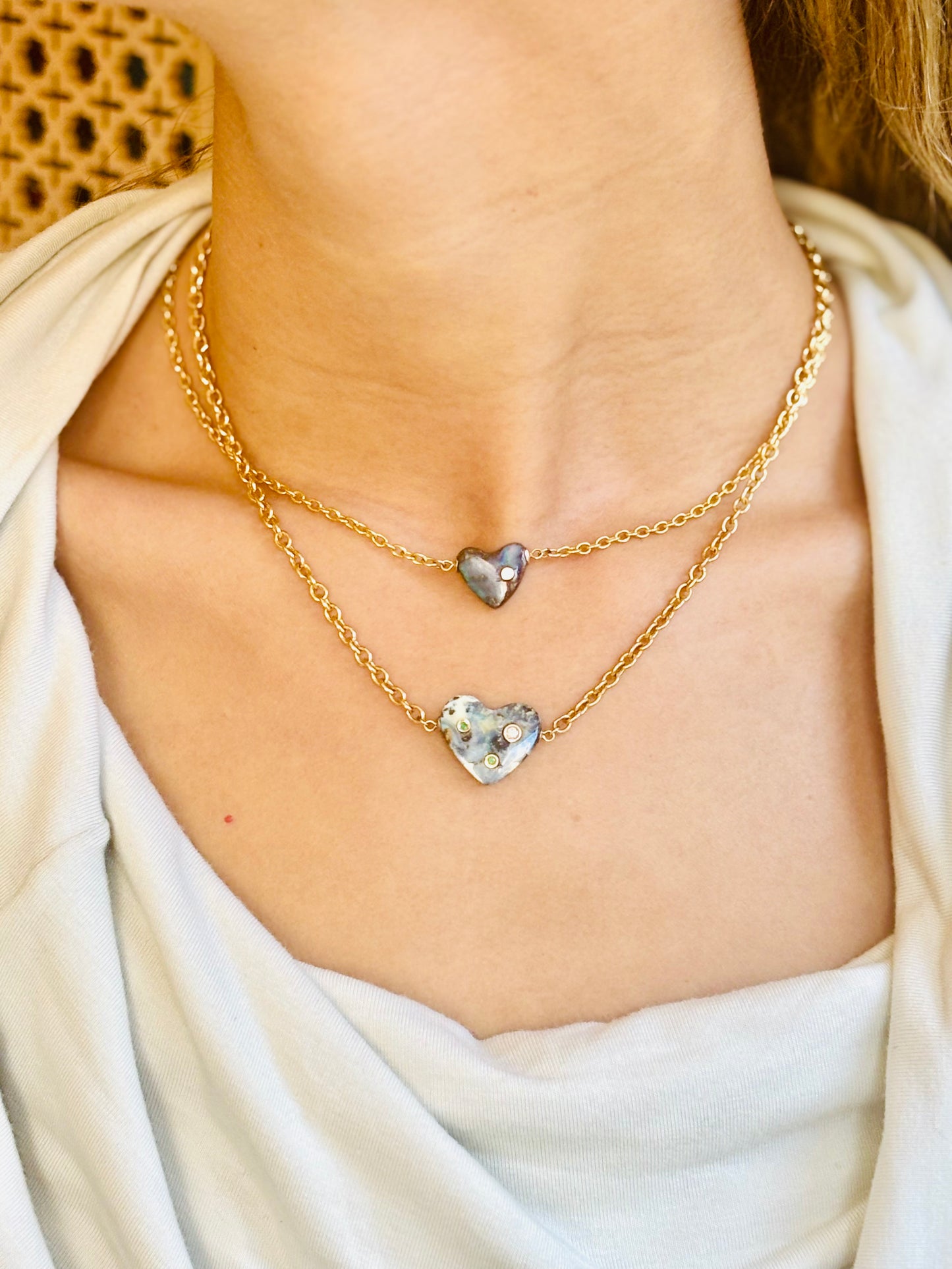 Australian Opal Heart Necklace with Diamond & Emeralds