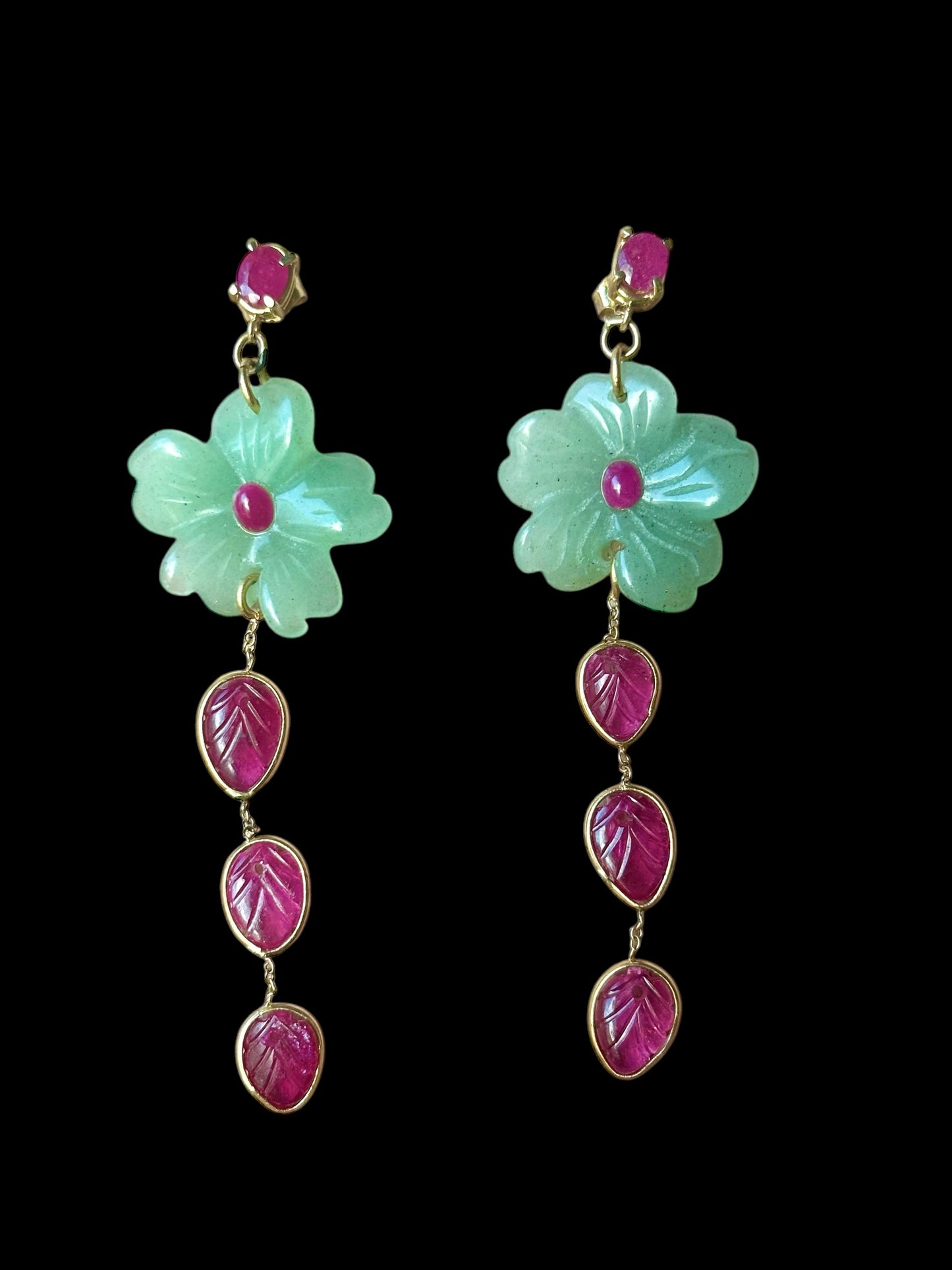 FLORA Earrings, Green Aventurine & Rubies