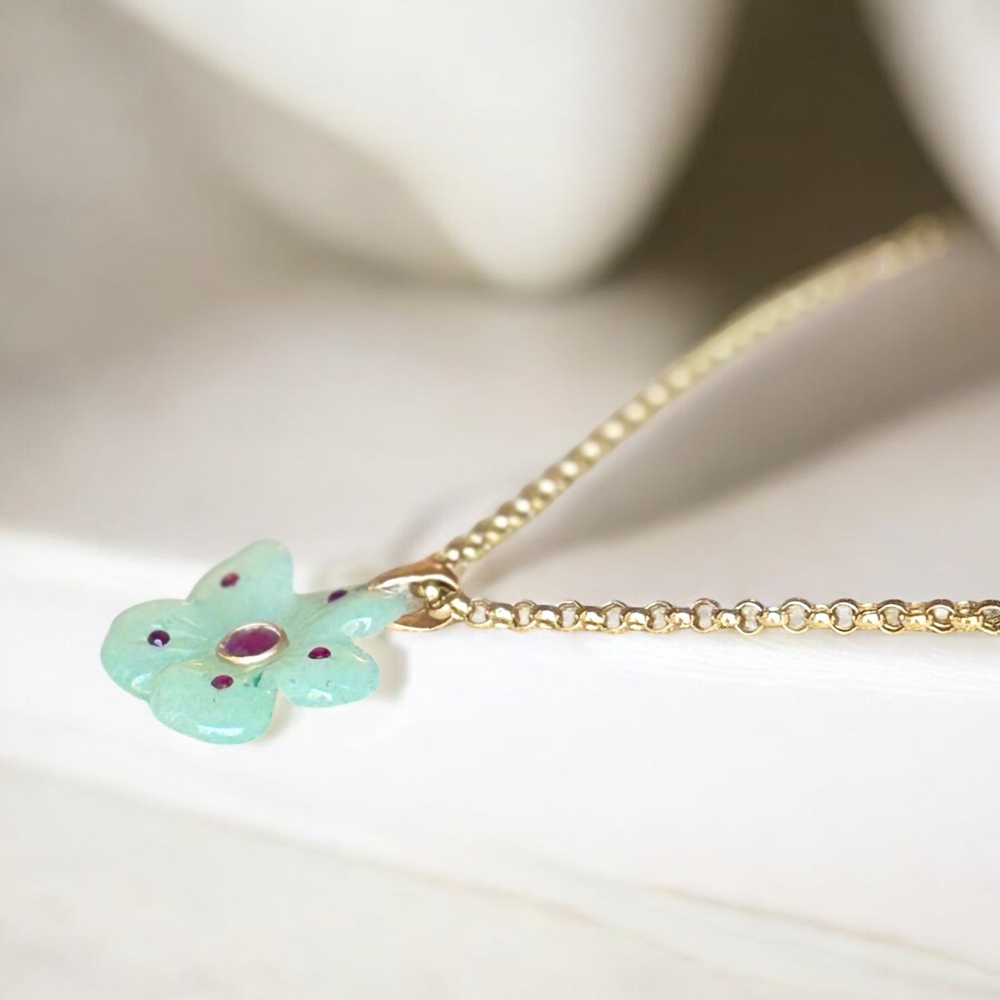 FLORA Pendant, Green Aventurine & Rubies