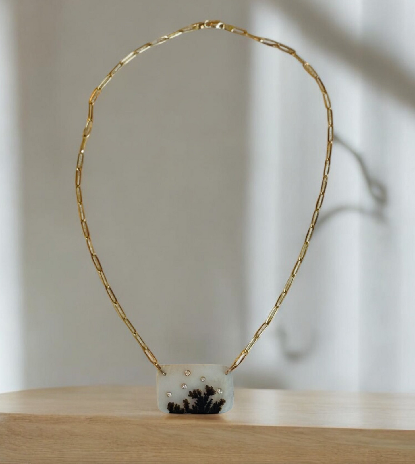 Dendritic Agate Necklace with Diamonds