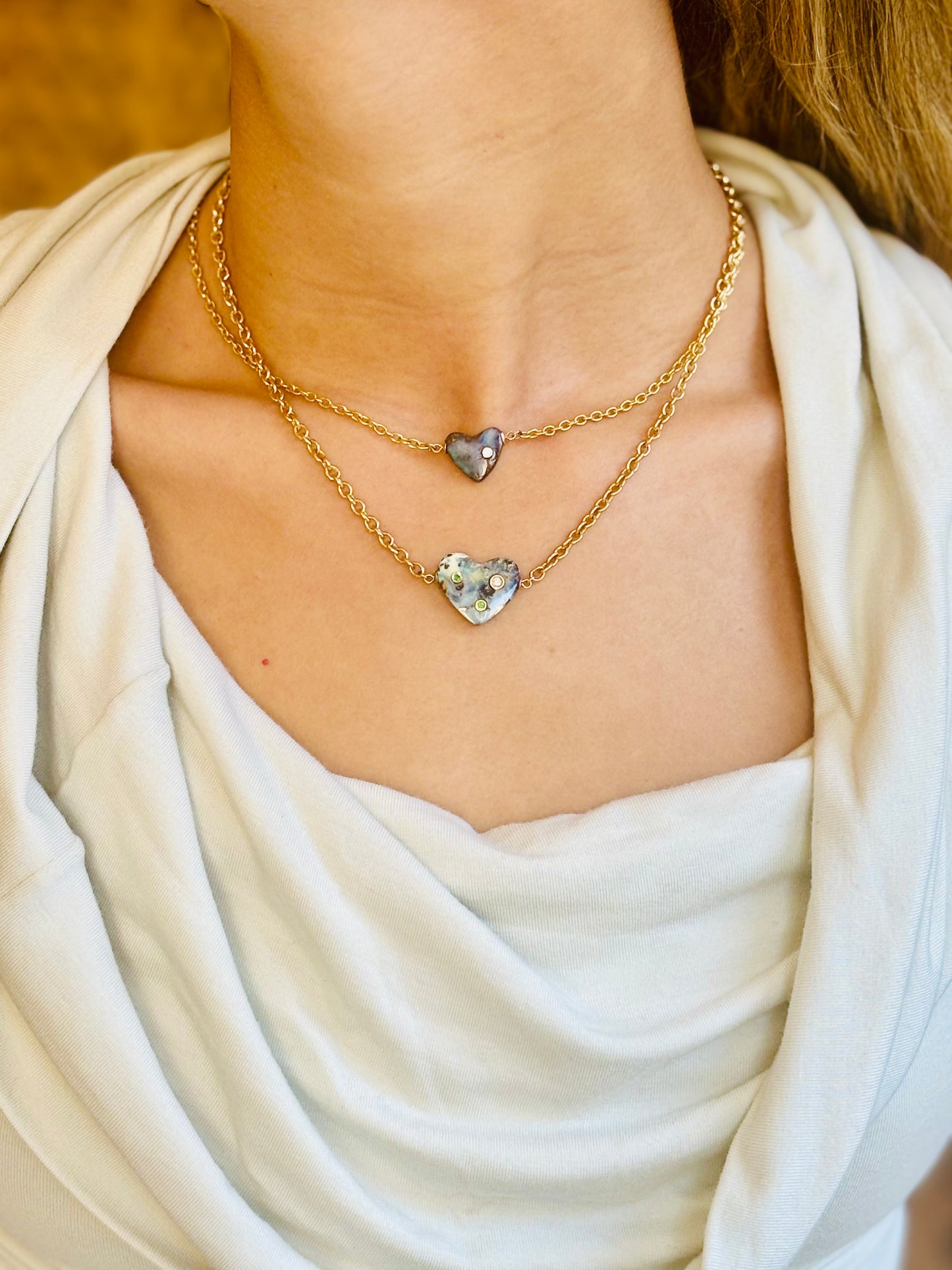 Australian Opal Heart Necklace with Diamond & Emeralds