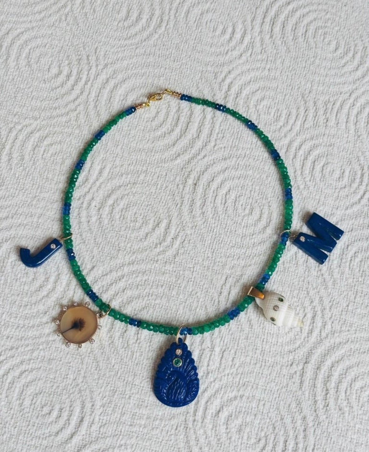 Emerald and Blue Sapphire Necklace, 16”