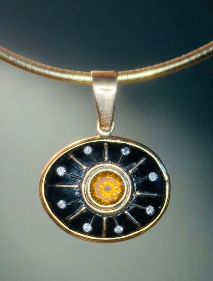 SOL Pendant, Black Onyx, Citrine & Diamonds