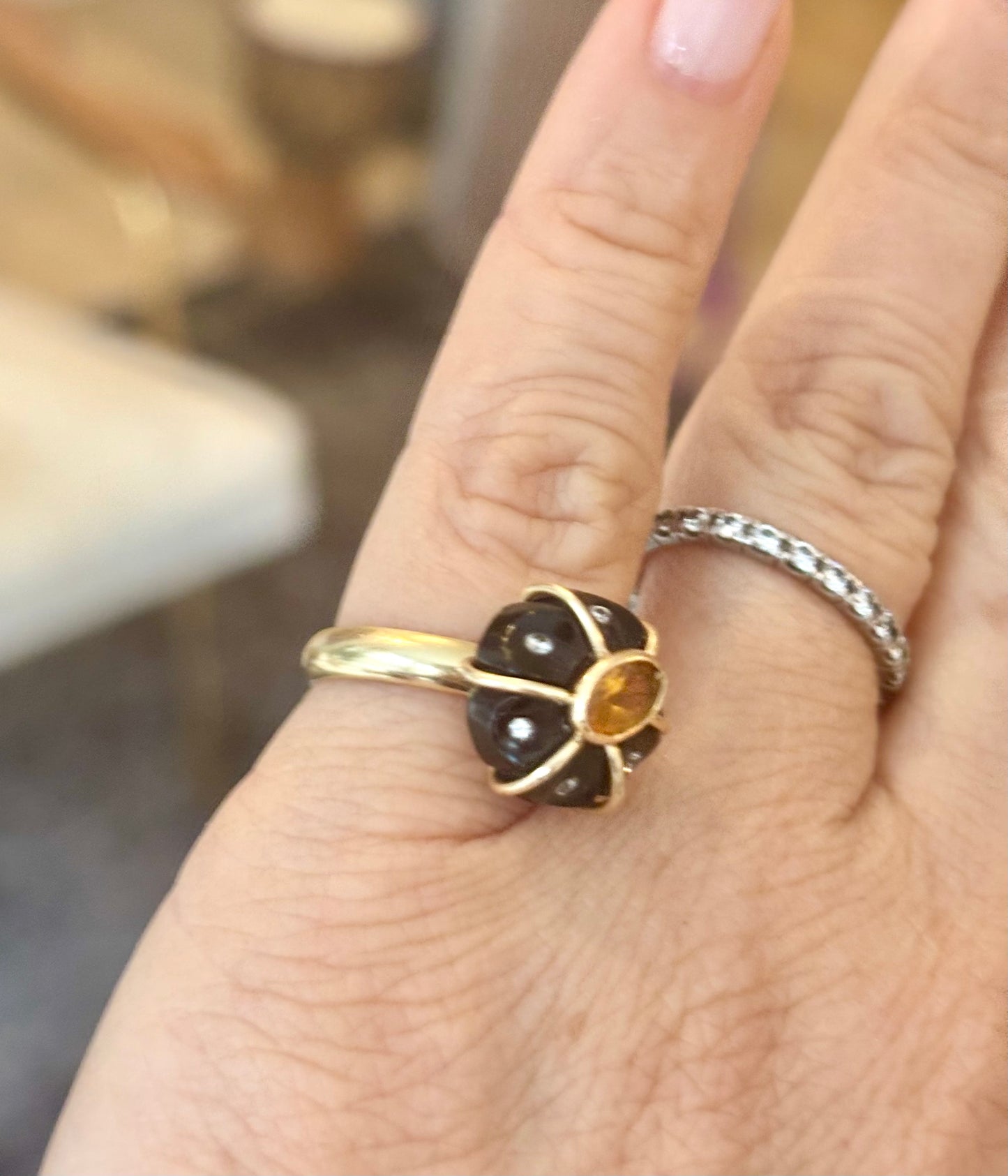 FLORA RING, Black Onyx, Citrine & Diamonds