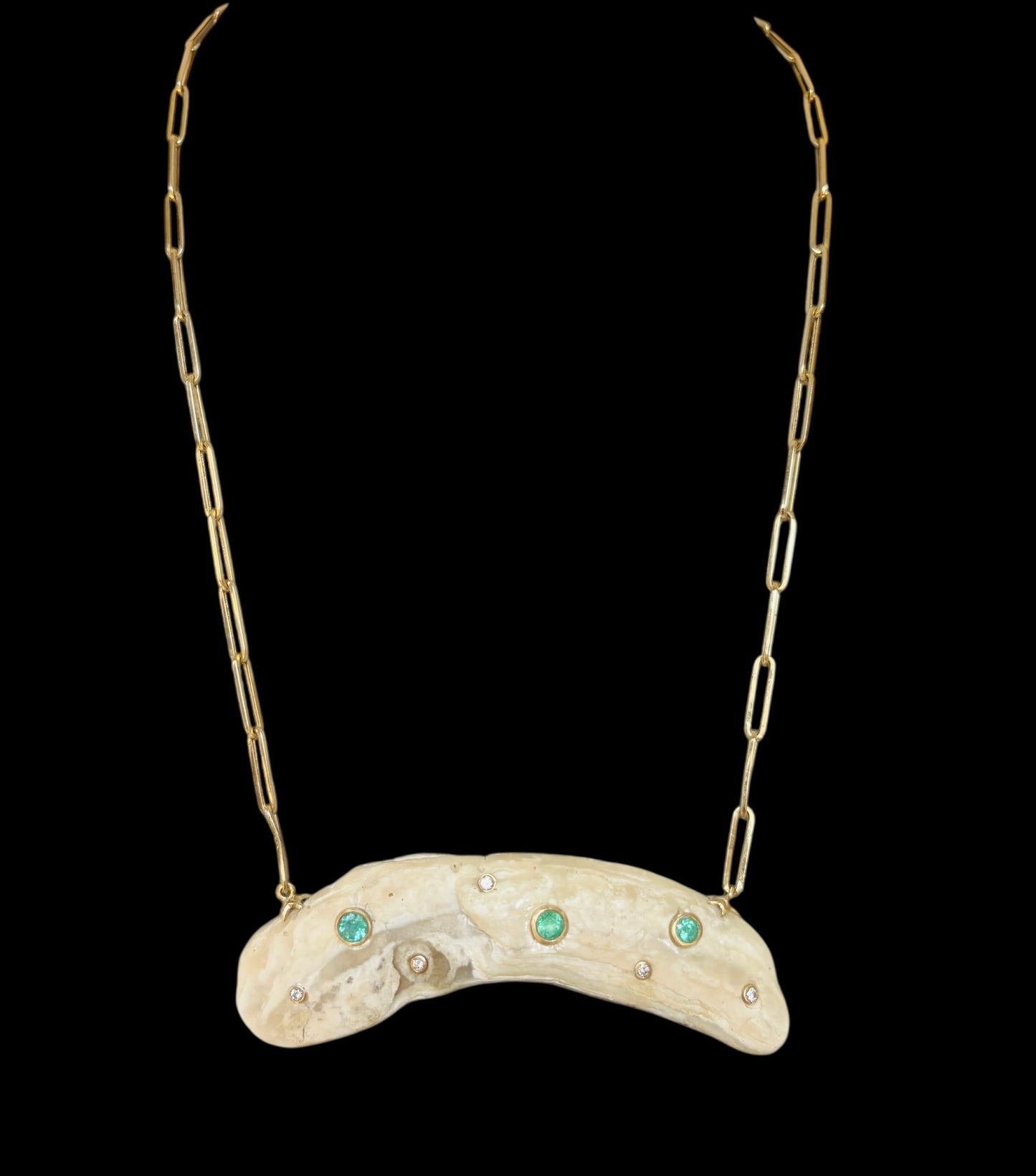 Natural Shell Necklace with Emeralds and Diamonds