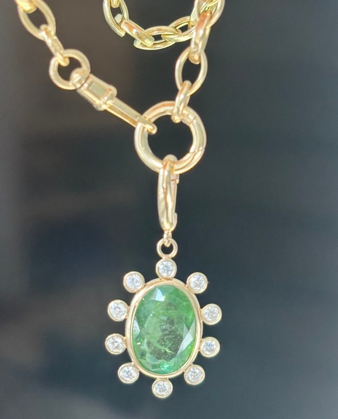 Green Tourmaline Flower with Diamonds & 14k Gold