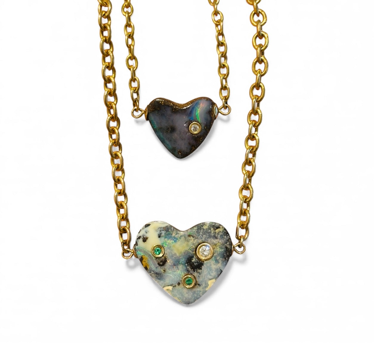 Australian Opal Heart Necklace with Diamond