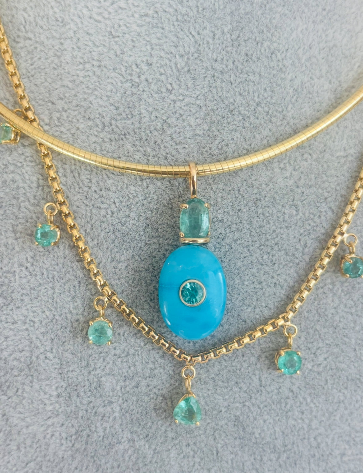 Turquoise, Emerald & (hidden) Diamond Pendant