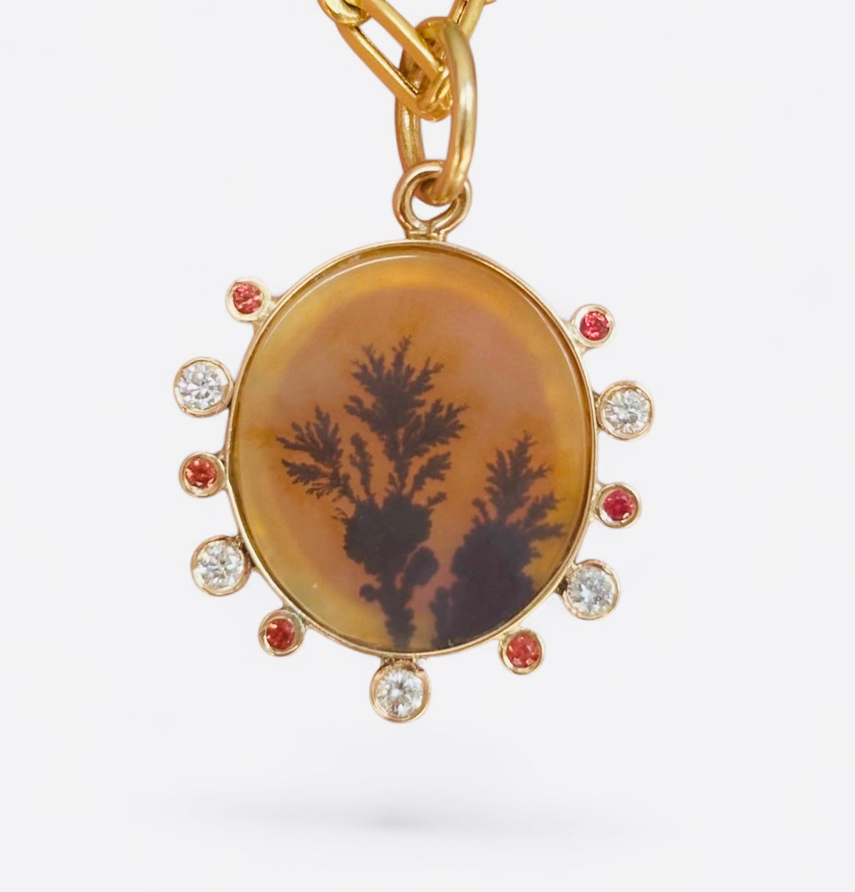 Dendritic Agate Pendant with Diamonds & Sapphires