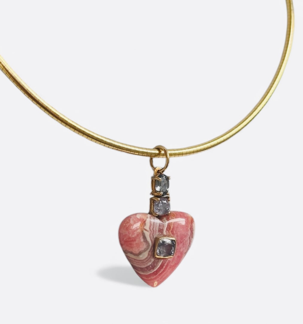 Rhodochrosite Heart Pendant with Spinel