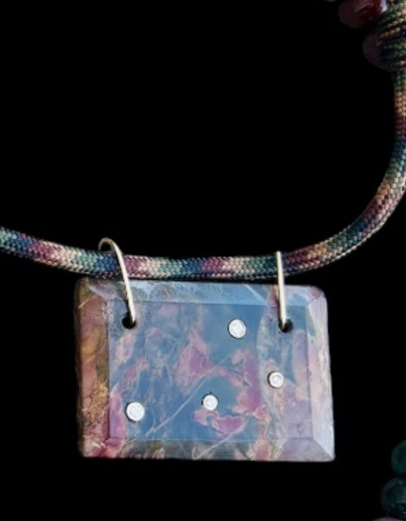 Red Creek Jasper & Diamond Paracord Necklace
