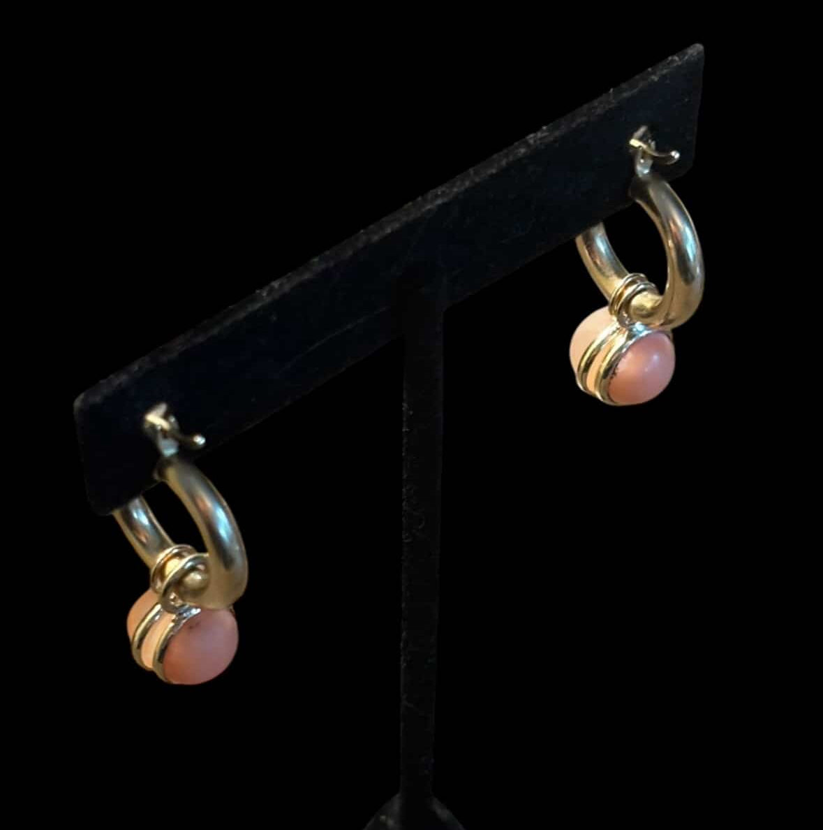Hoop Charm Earrings with Moonstones and Coral