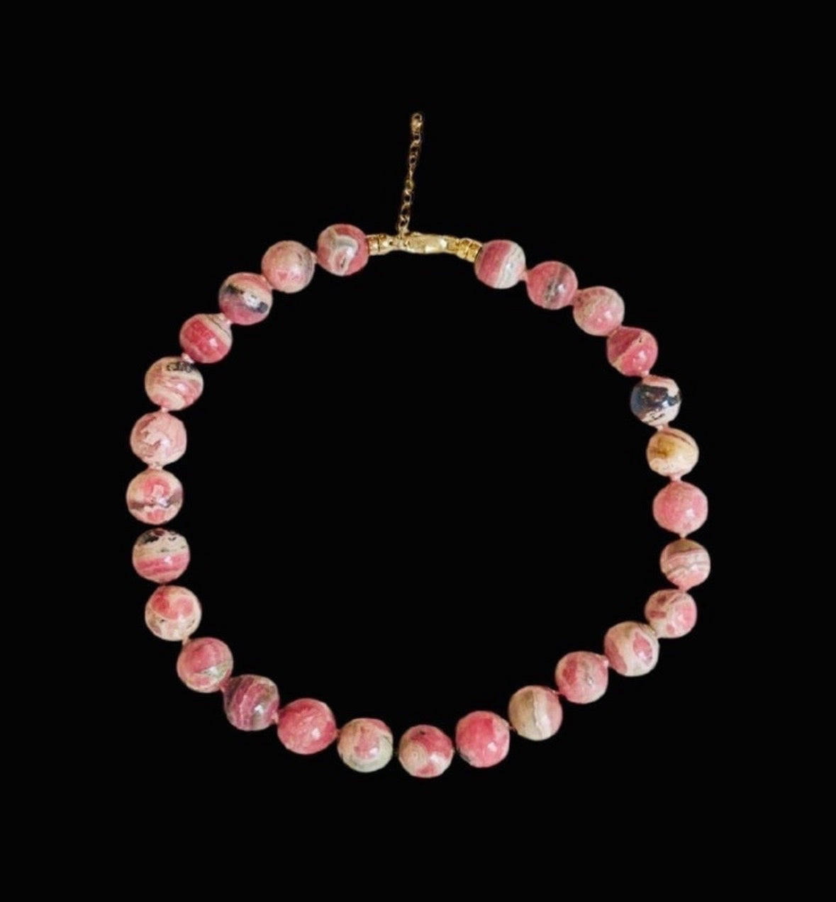 Rhodochrosite Ball Necklace with 14k Gold