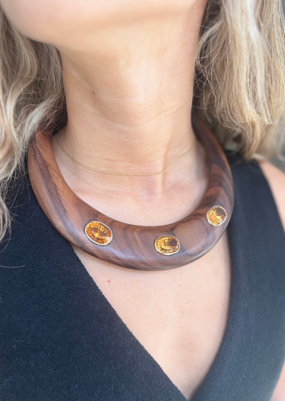 Epic Wood Collar Necklace with Madeira Citrines