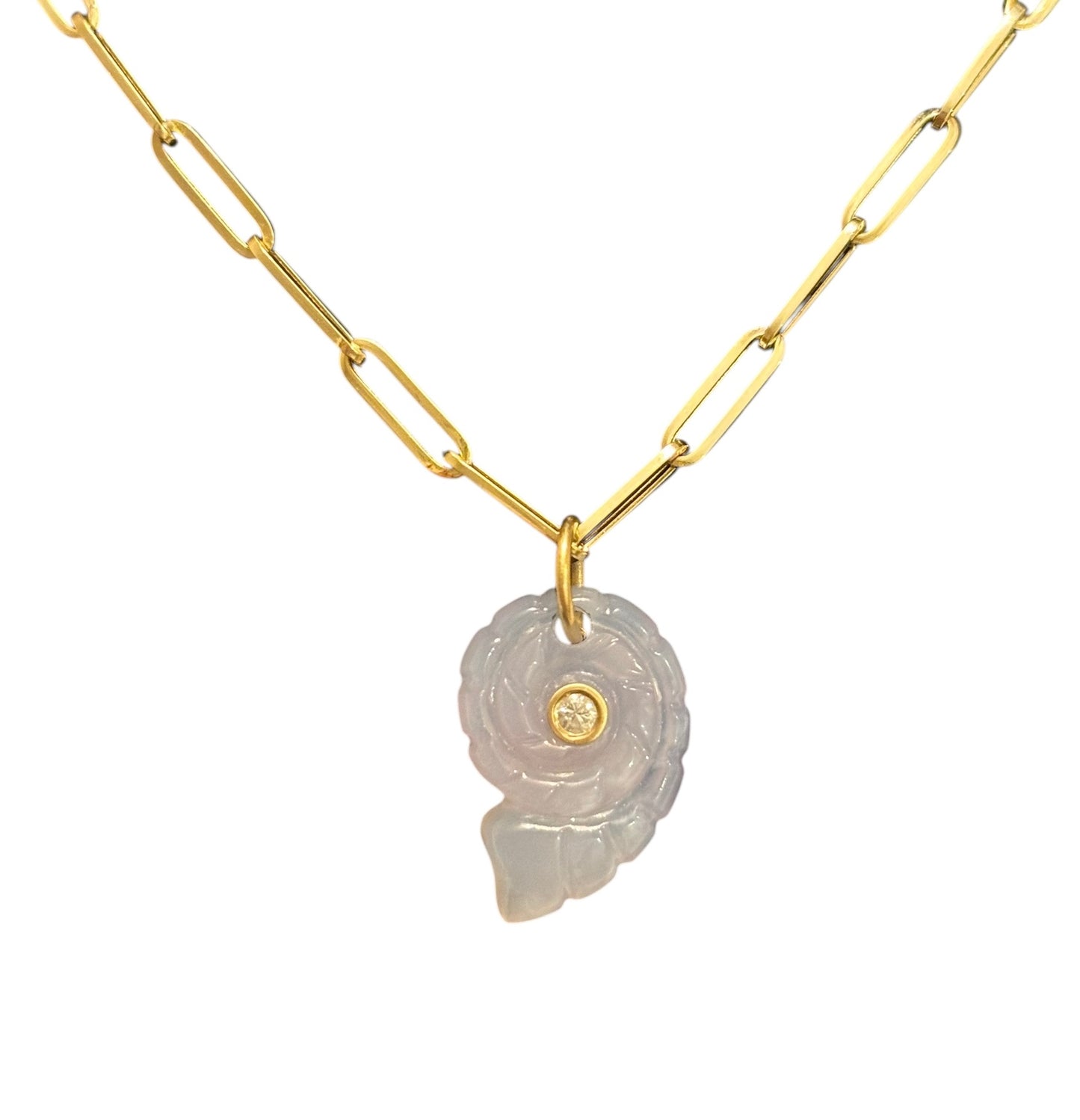 Chalcedony Nautilus Shell Pendant with Diamond and Emeralds