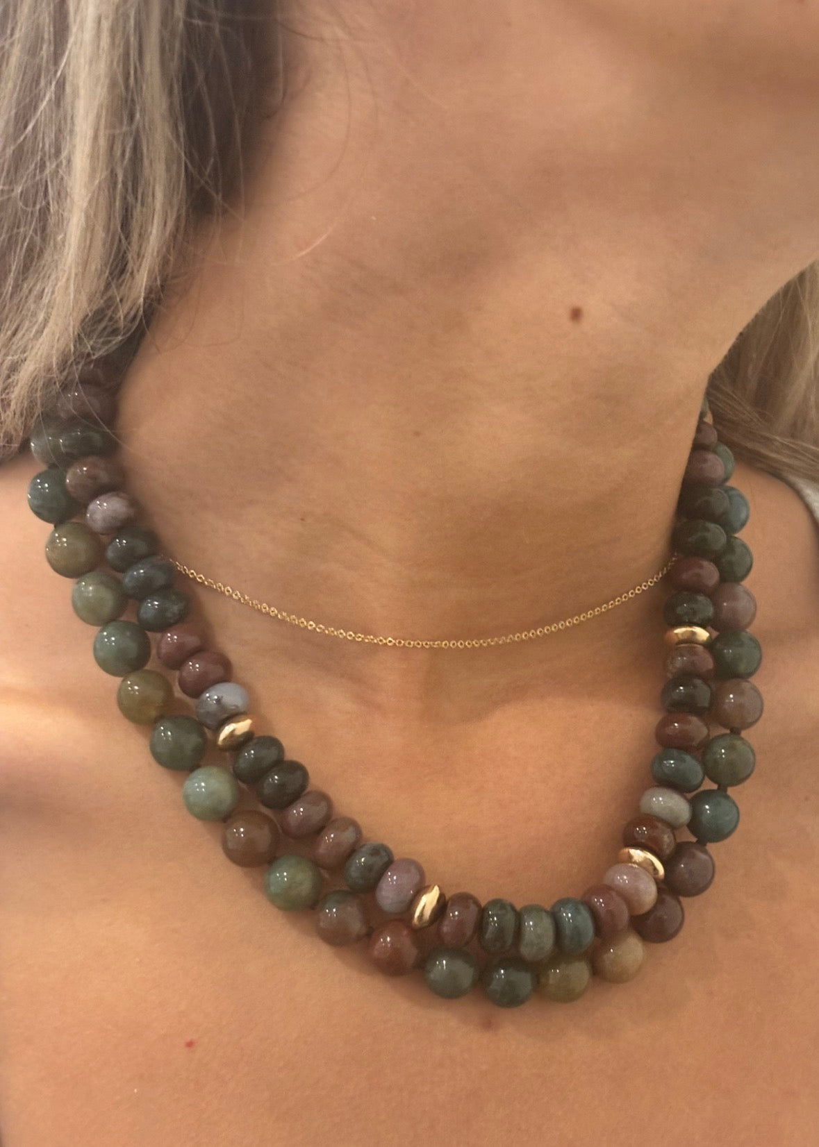 Indian Agate & 14k Gold Rondelle Beaded Necklace