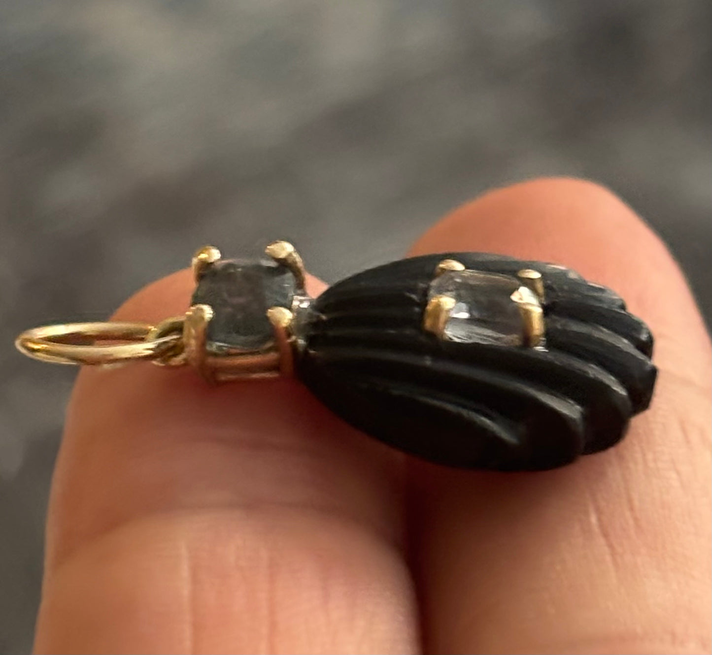 Sea Shell Pendant, Black Onyx with Spinels