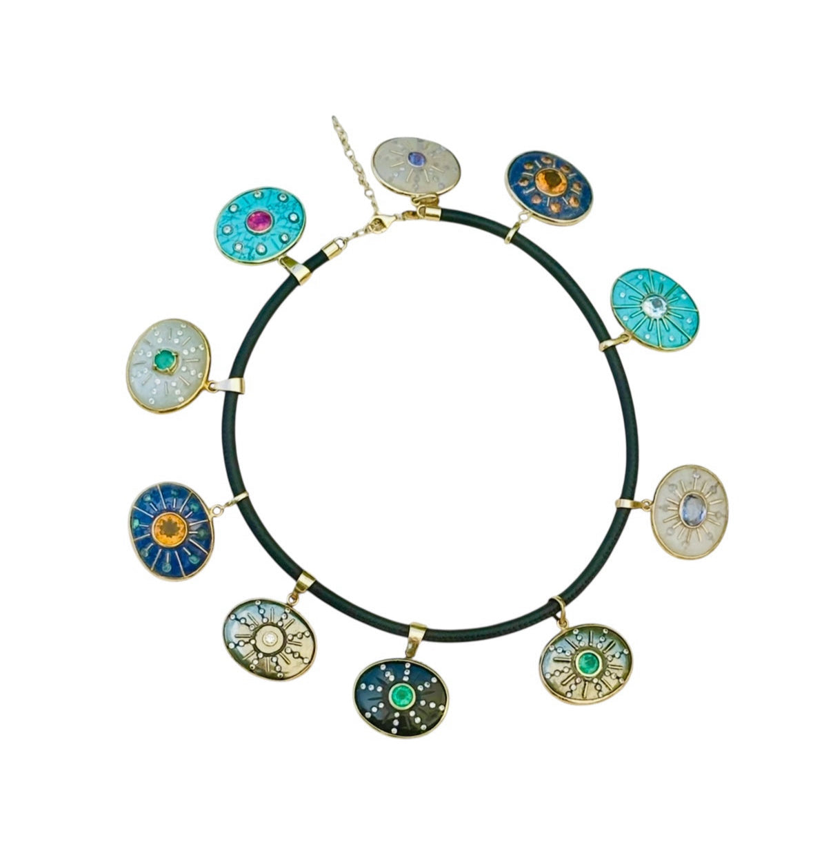 SOL Pendant, Pyrite with Emerald & Diamonds