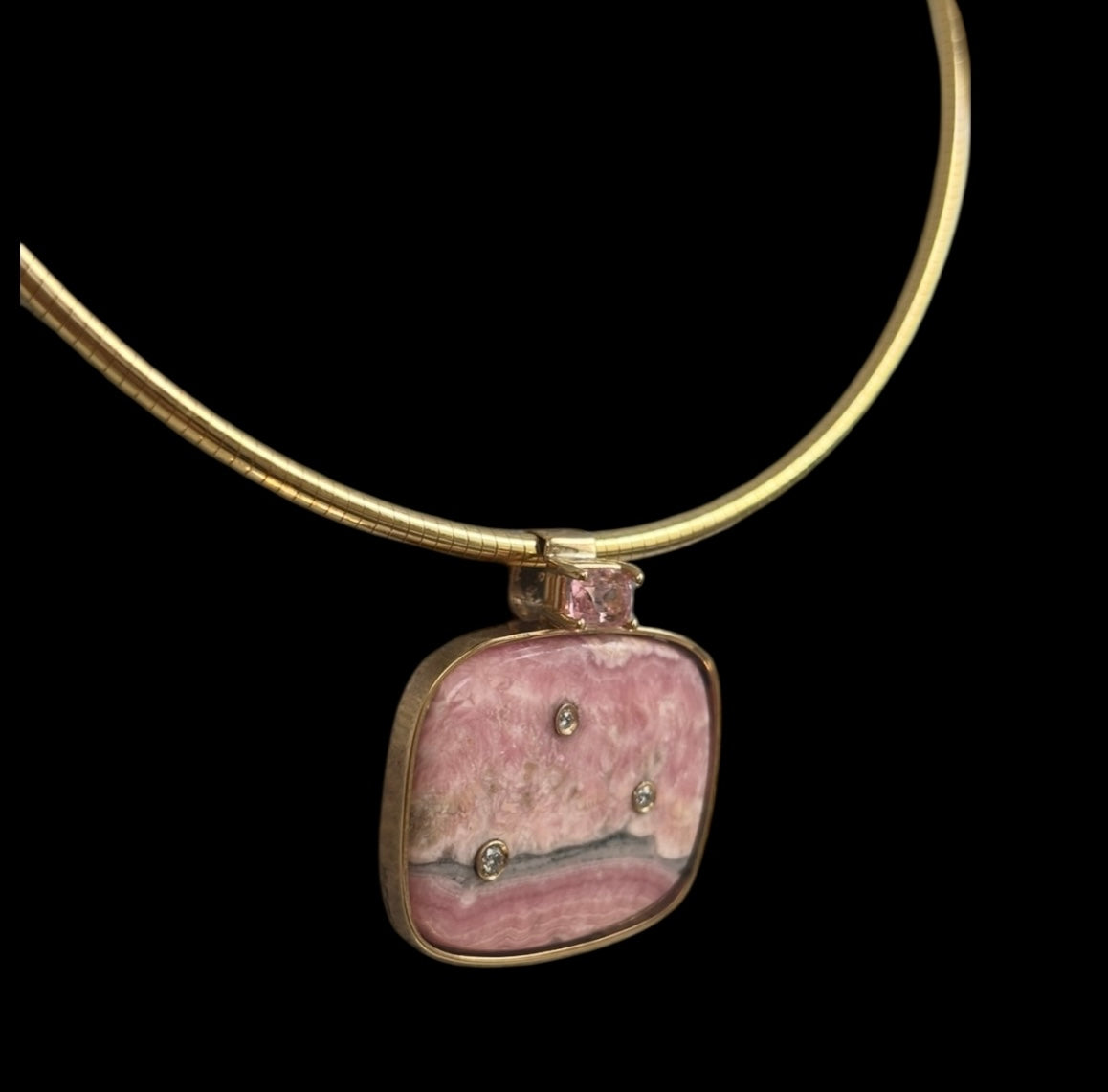 Rhodochrosite Pendant with Pink Spinel & Diamonds