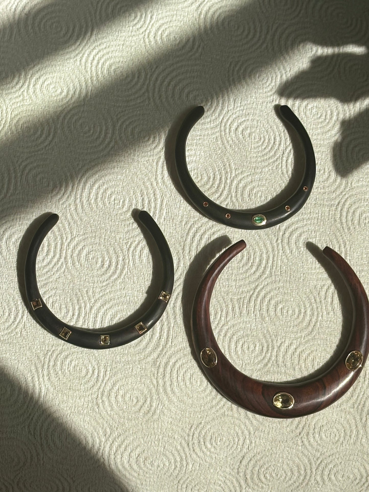 Wood Collar Necklace with Citrines, flat back