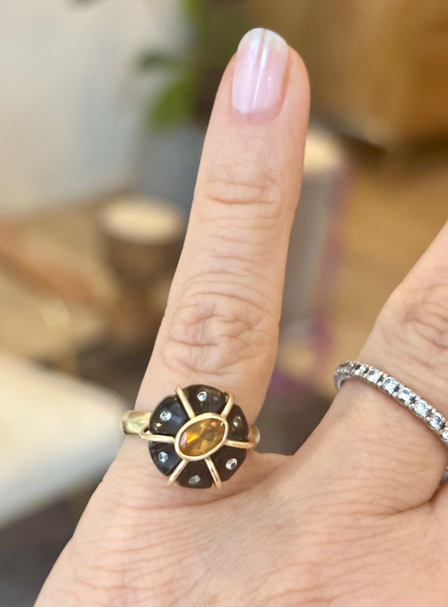 FLORA RING, Black Onyx, Citrine & Diamonds