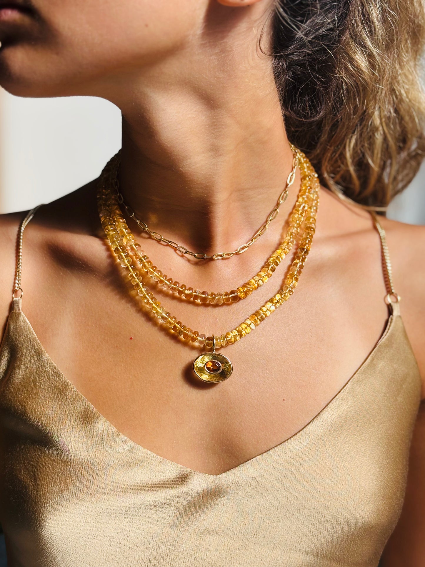Disco Pendant, Citrine with Citrine