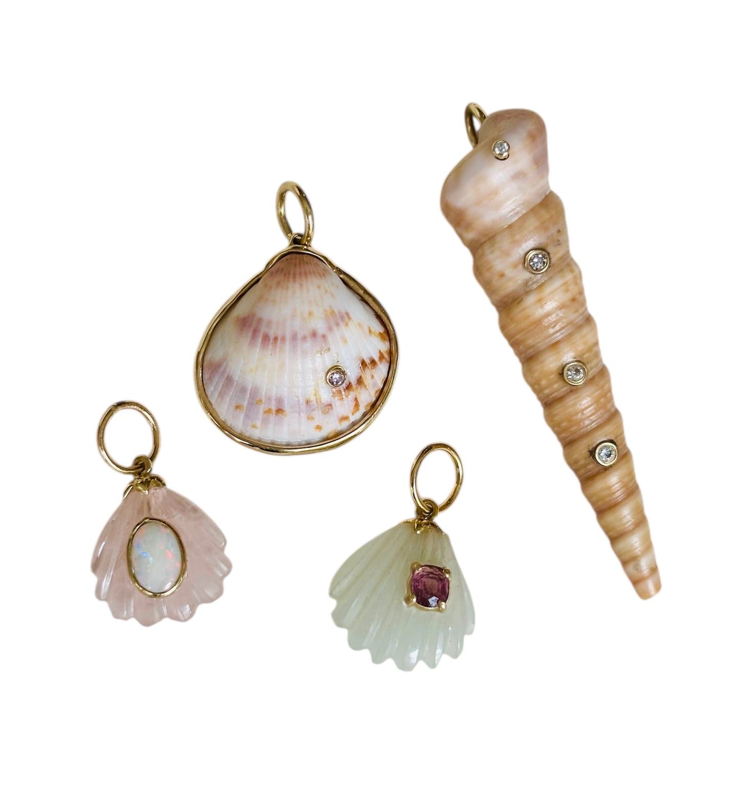 Sea Shell Pendant, Moonstone with Pink Spinel