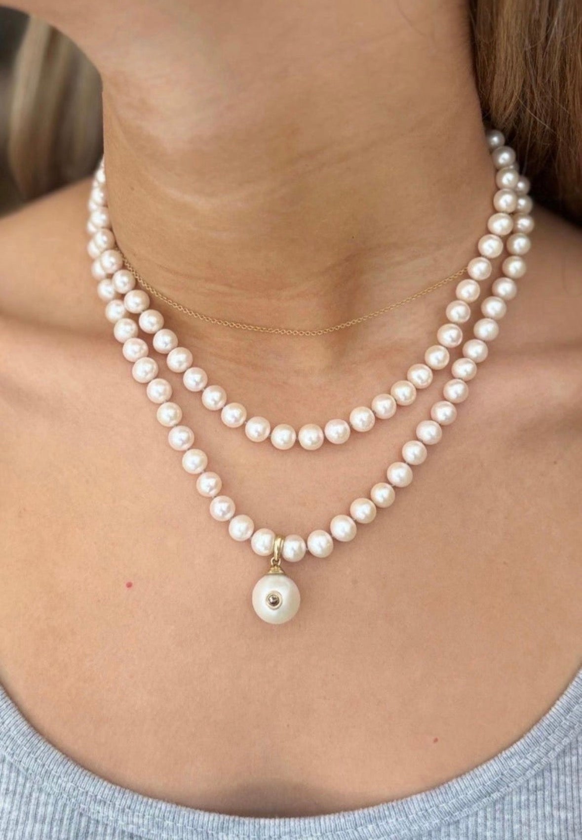 Cultured Pearl Necklace with 2” 14k Gold Extender, 14-16”