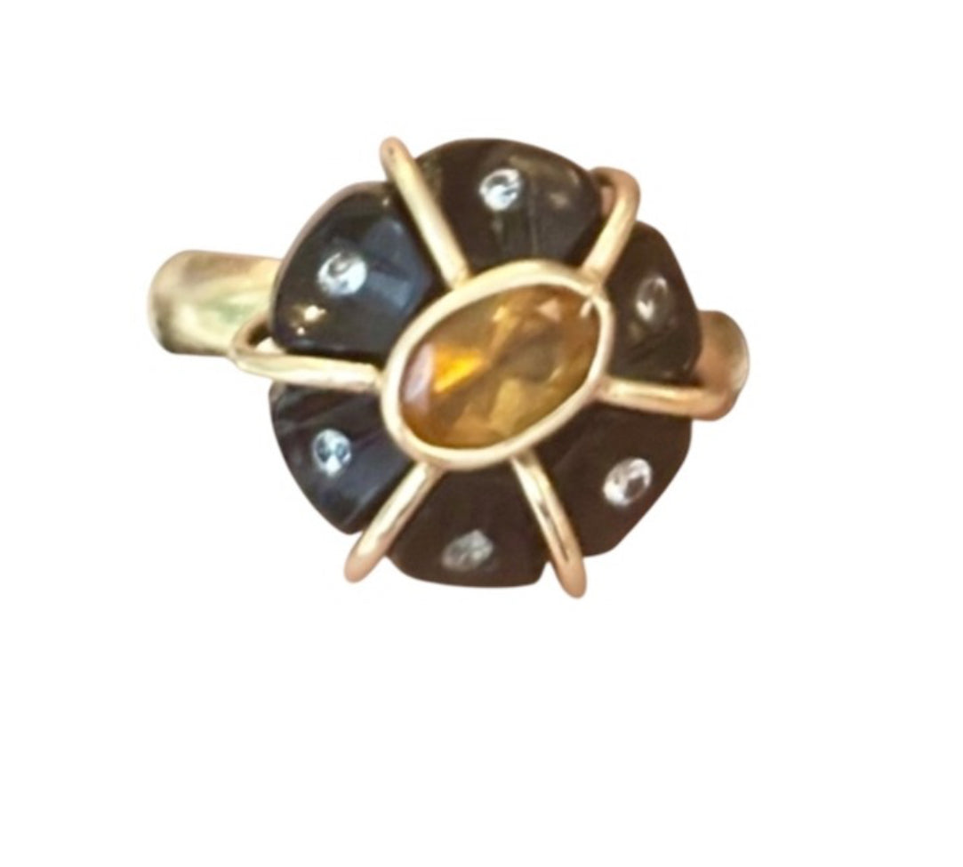 FLORA RING, Black Onyx, Citrine & Diamonds