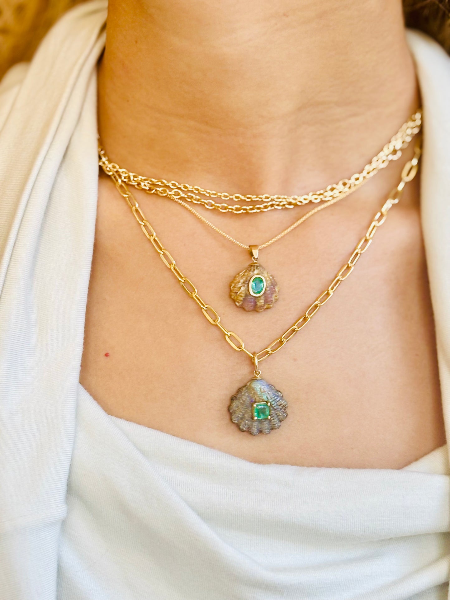 Australian Opal Carved Shell Pendant, with Emerald