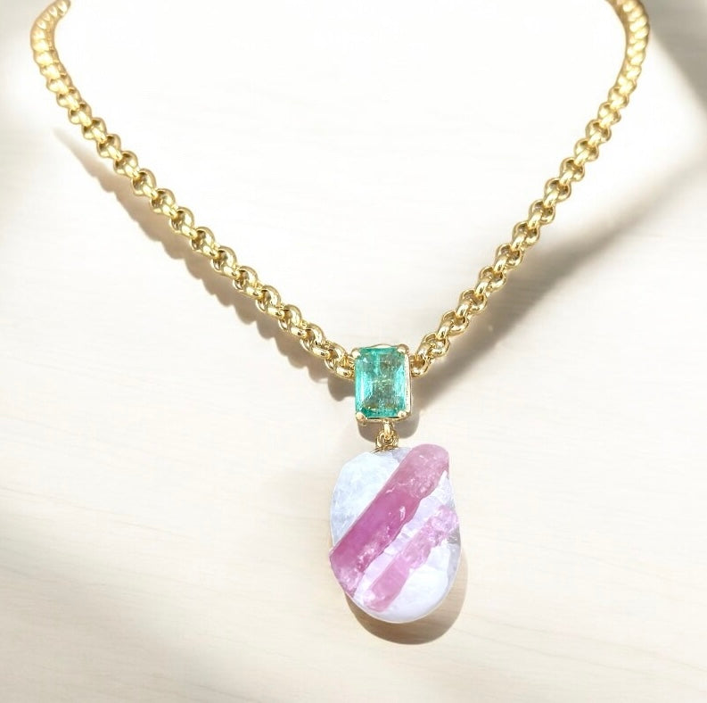 Candy Dish Pendant with Emerald Cut Emerald