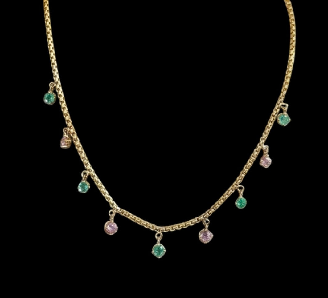 Emerald & Pink Spinel Fringe Necklace