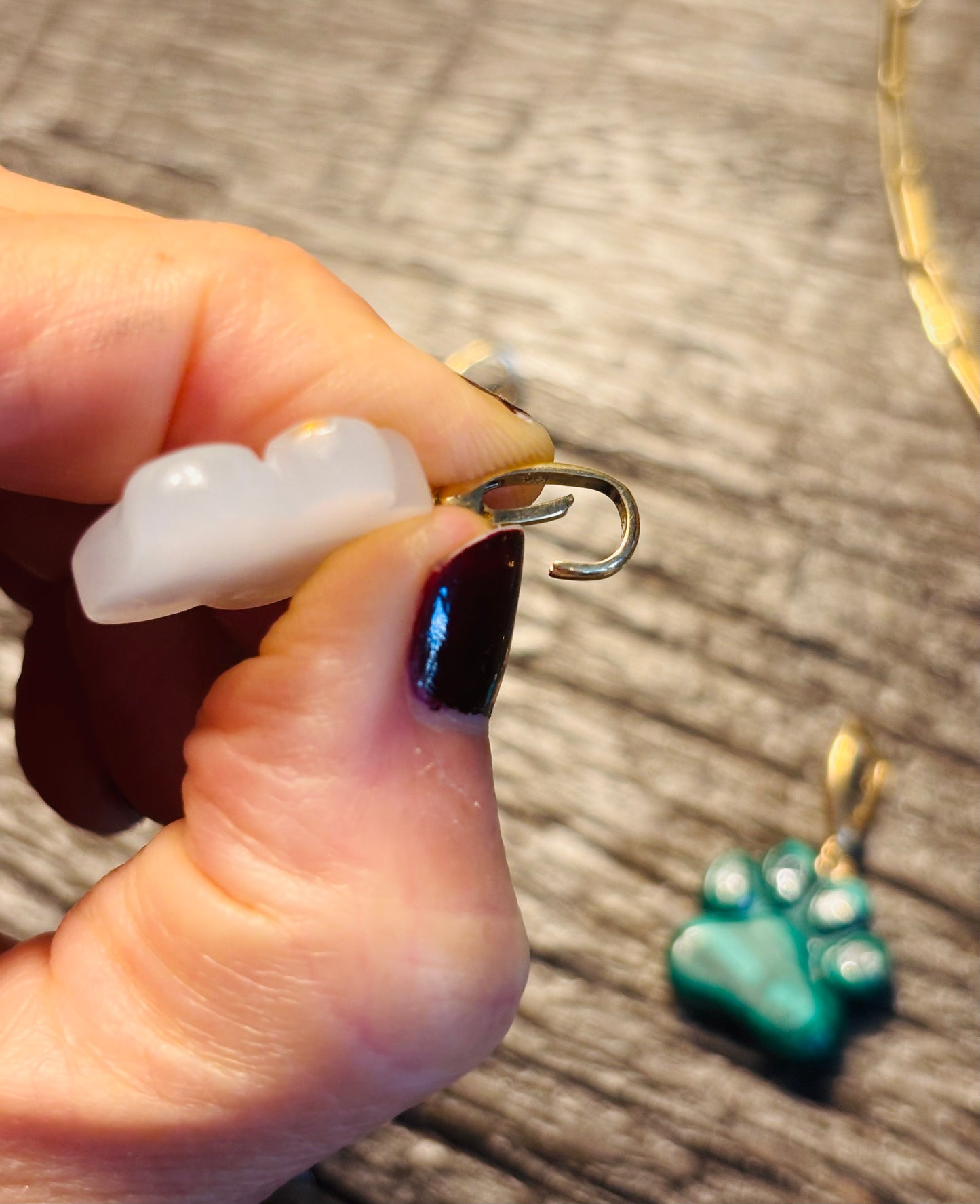 Dog Paw Pendant, Turquoise with Diamonds