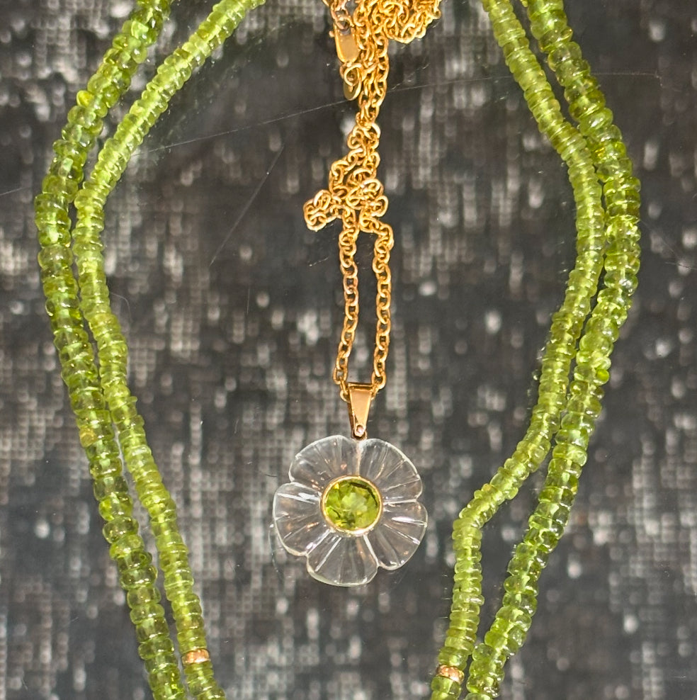 FLORA Pendant, Rock Crystal with Peridot