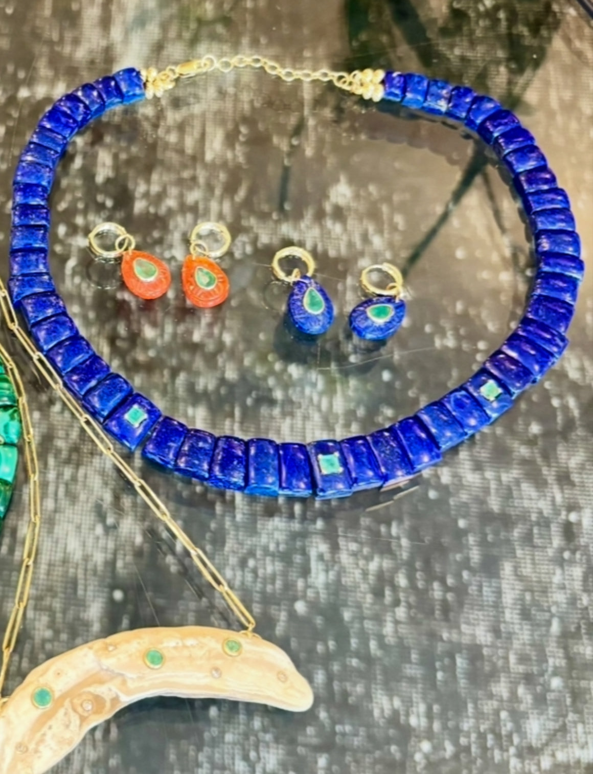 FLORA Petal Earrings: Lapis, Emeralds & Diamonds