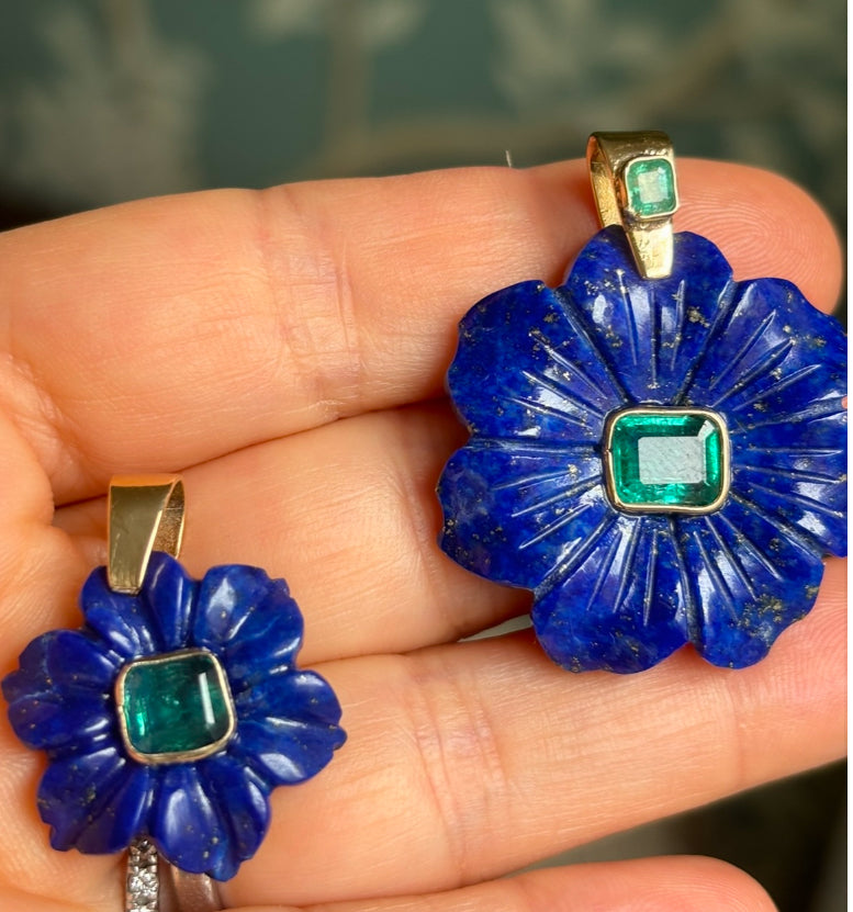 FLORA Pendant, lapis & emeralds