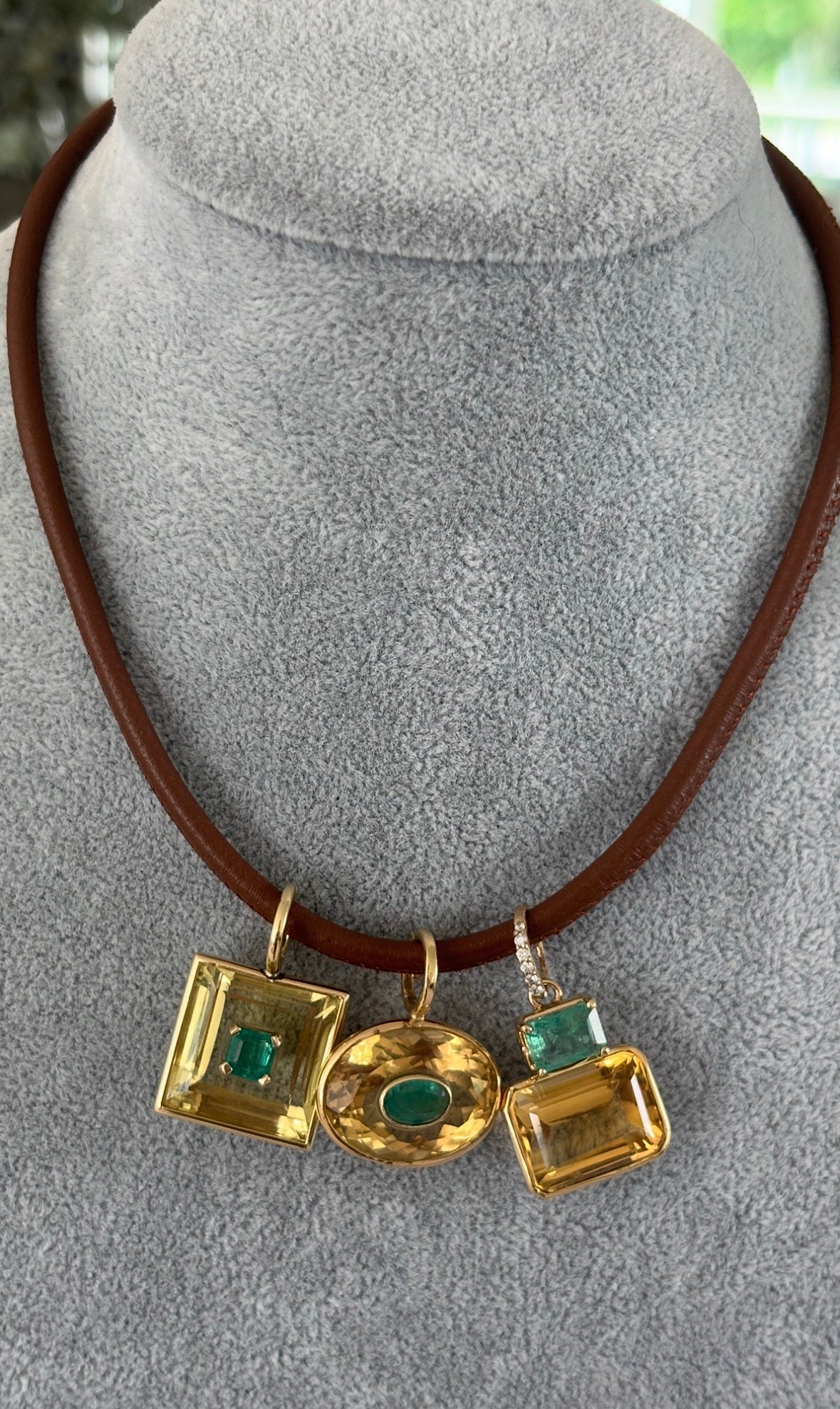 DISCO Pendant, Square Citrine with Emerald