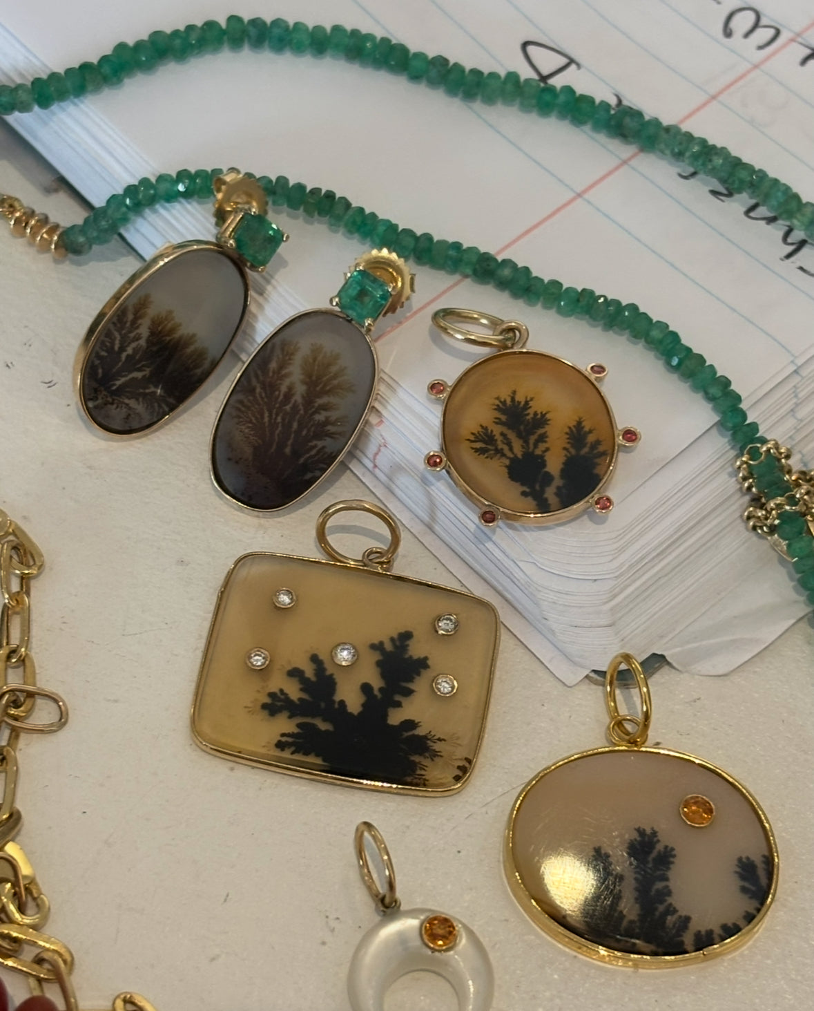 Dendritic Agate Pendant, with Five Diamonds