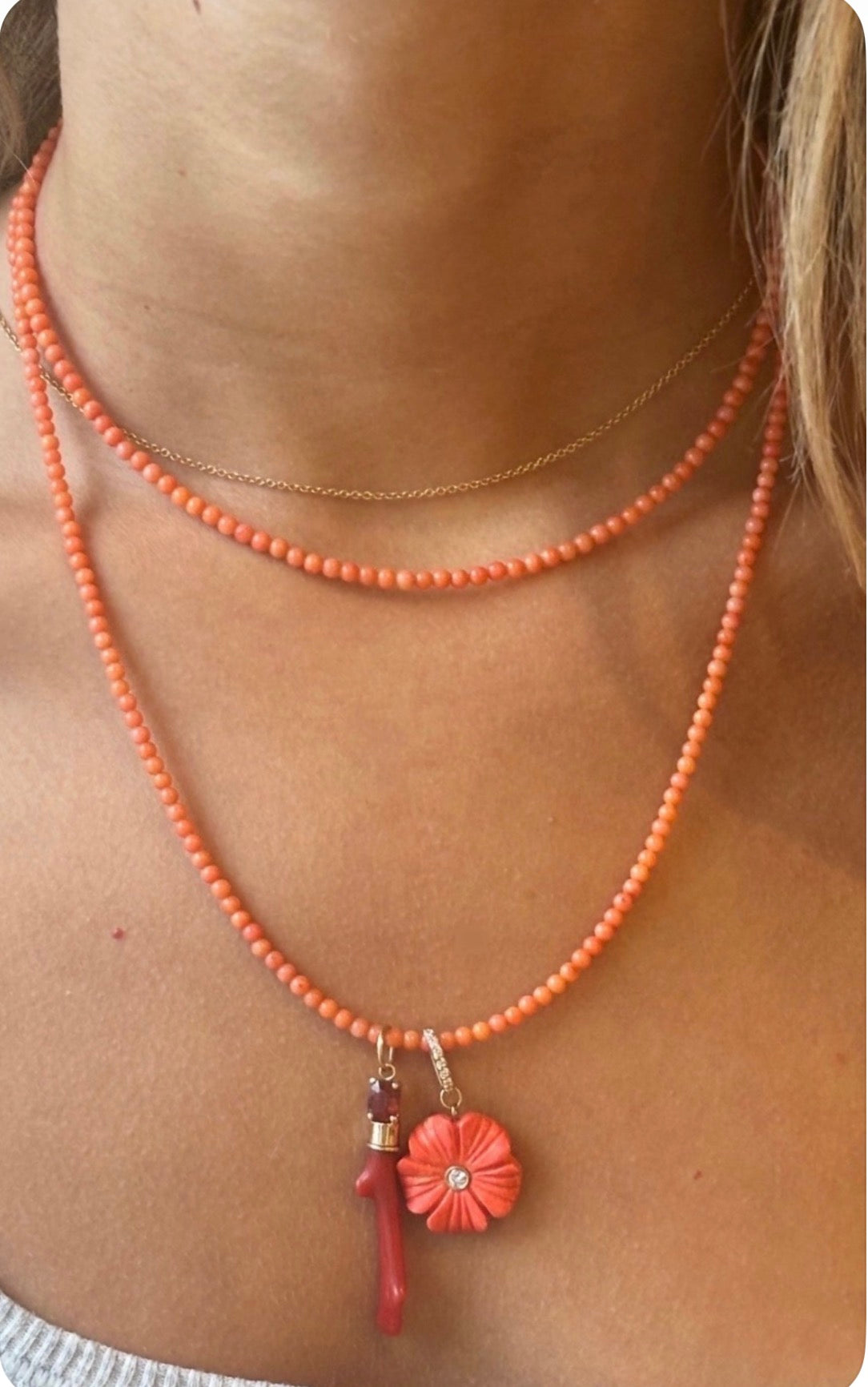 Coral Beaded Necklace, 32.5”