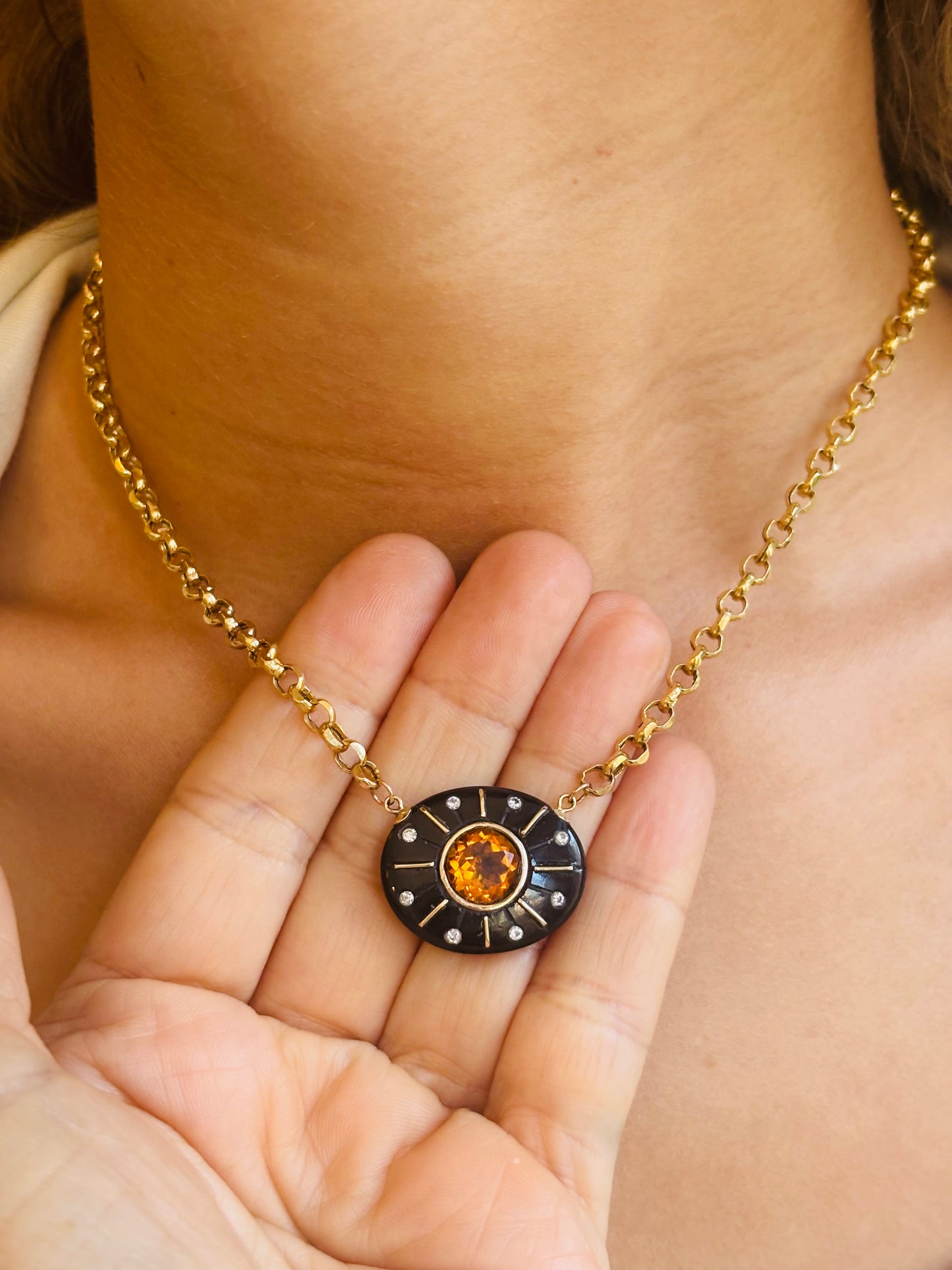 SOL Necklace, Black Onyx with Citrine & Diamonds