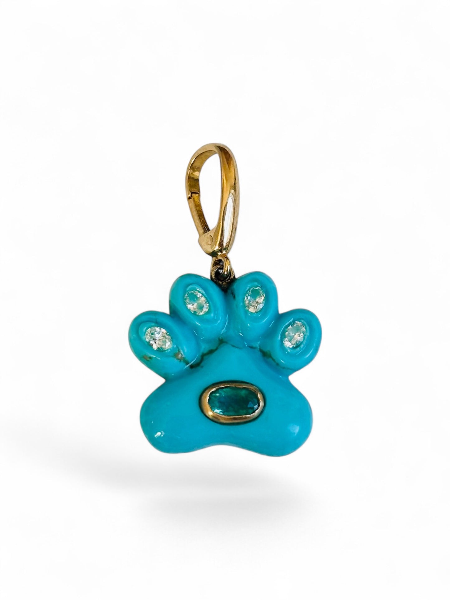 Dog Paw Pendant, Turquoise with Diamonds