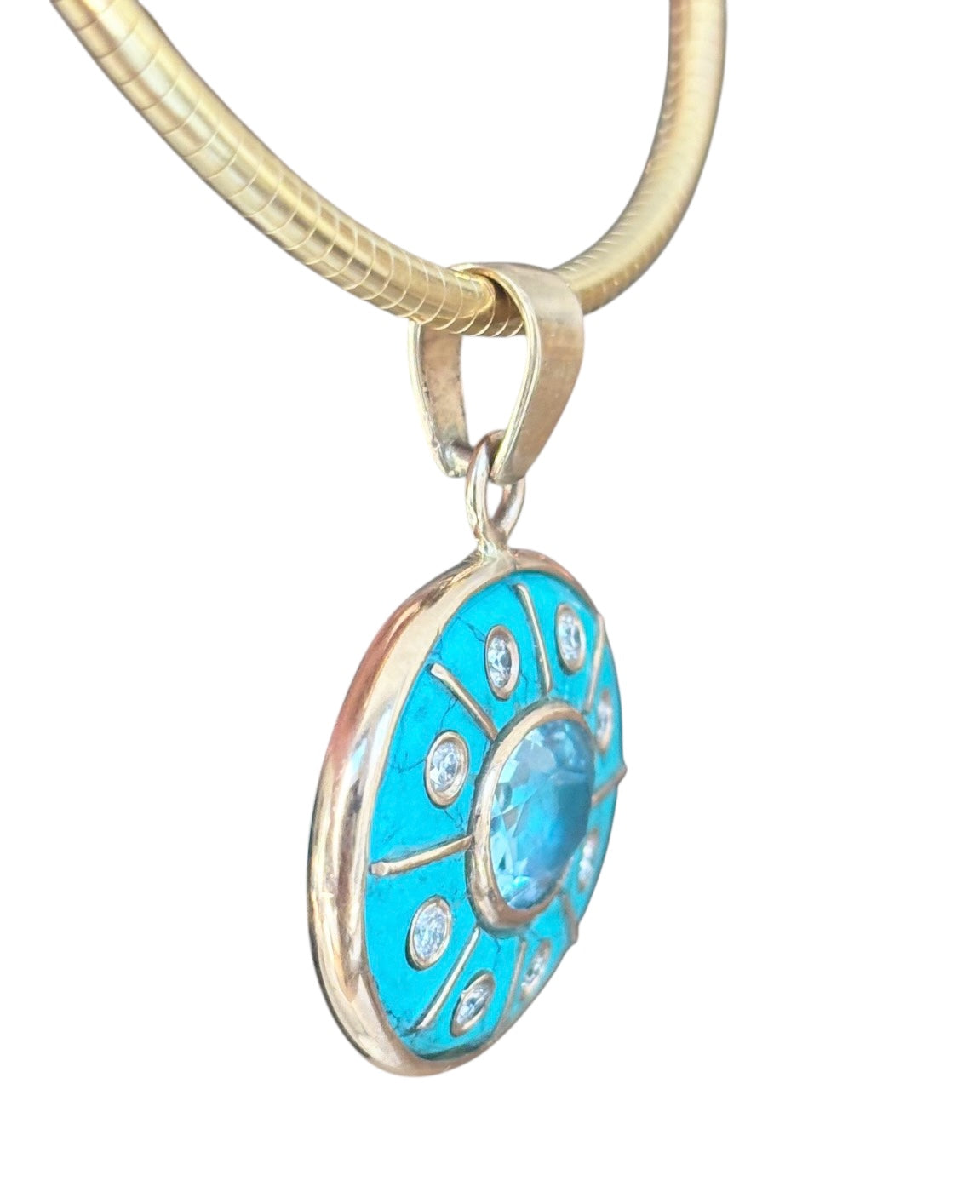 SOL Pendant, Turquoise with Sky Blue Topaz and Diamonds