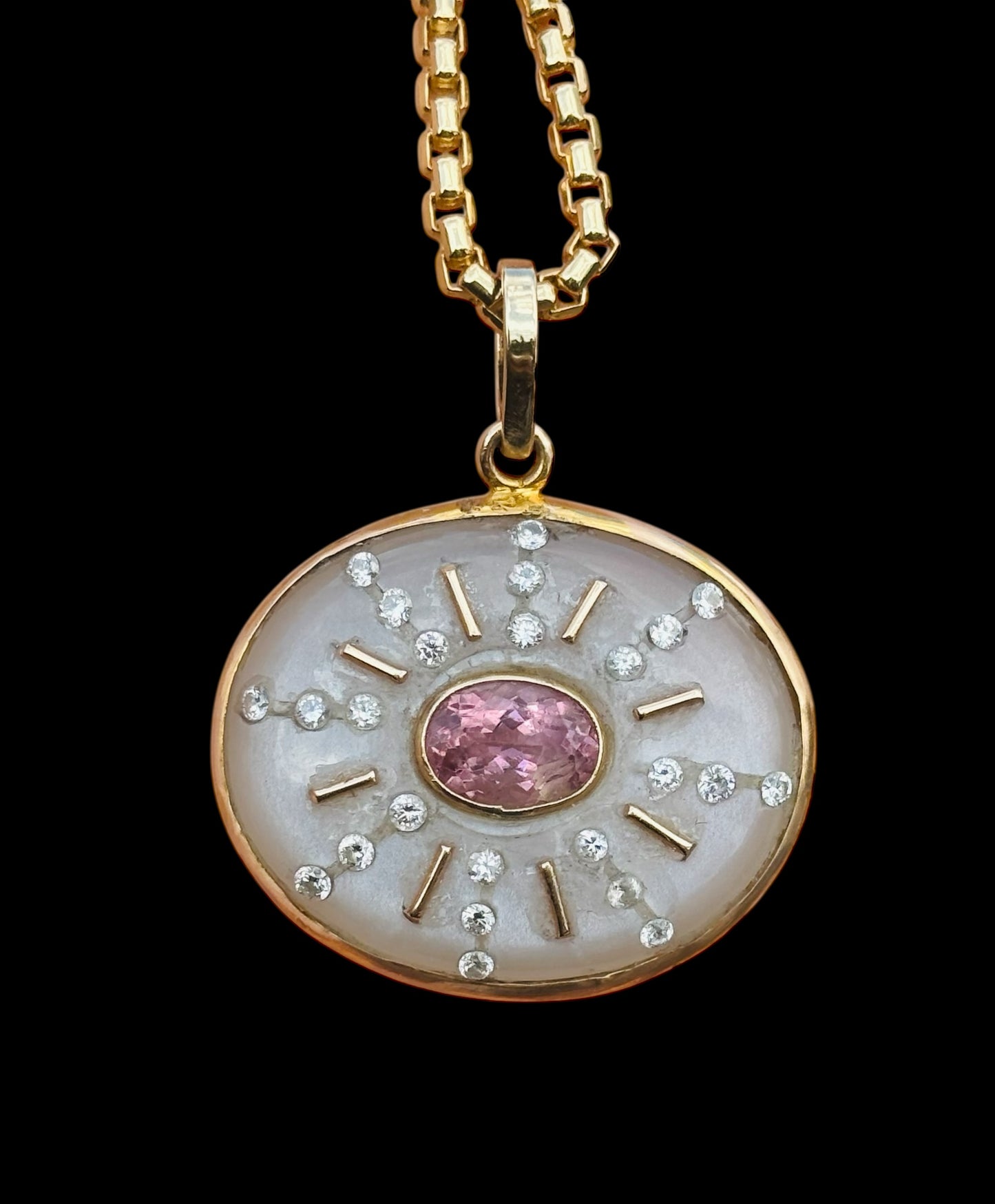 SOL Pendant, Moonstone with Pink Tourmaline & Diamonds